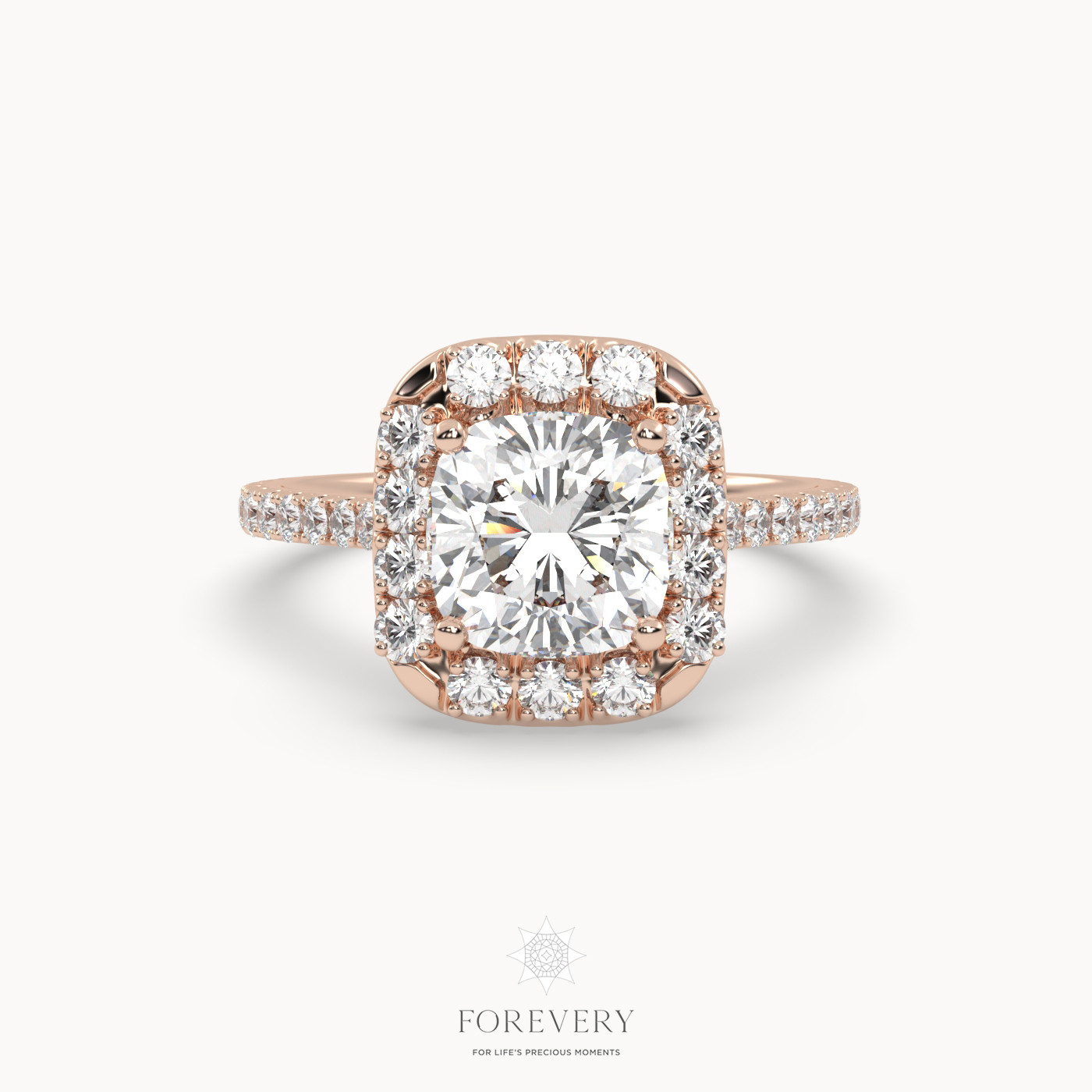 18k rose gold  vintage cushion diamond halo engagement ring with pave band