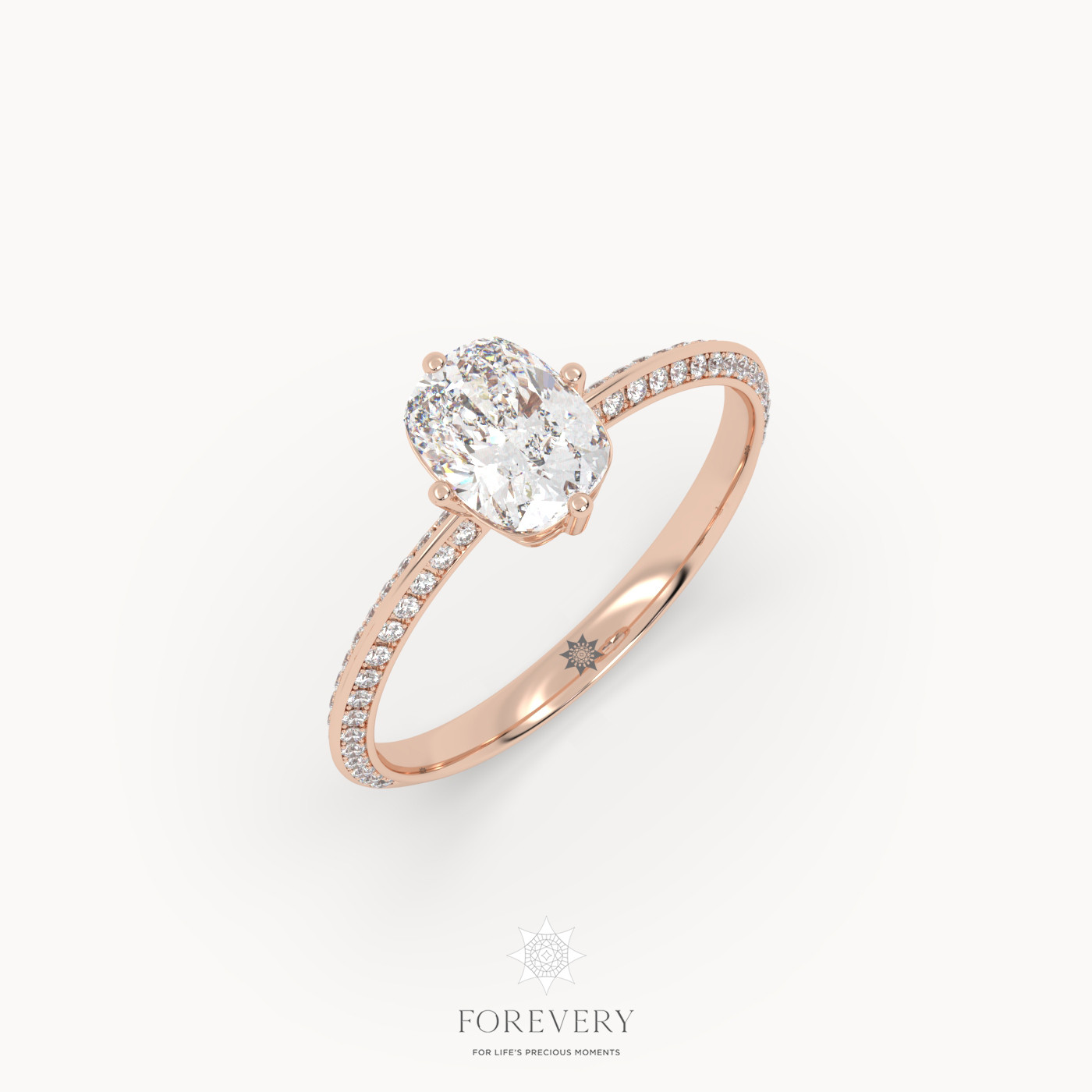 18k rose gold  cushion cut diamond engagement ring with pave band
