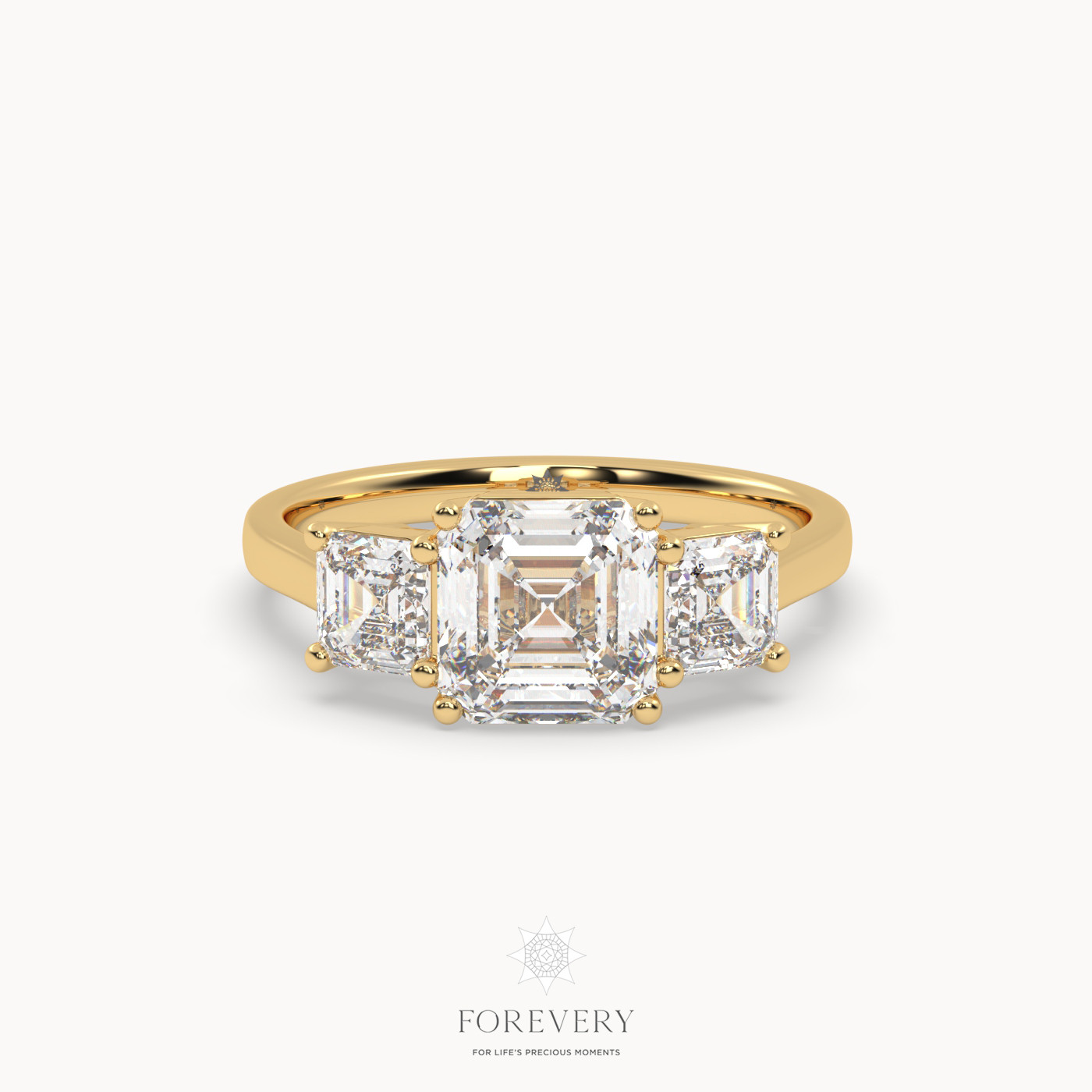 18k white gold  asscher diamond cut trilogy diamond engagement ring Photos & images