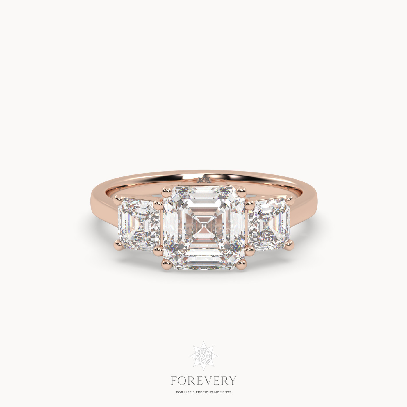 18k white gold  asscher diamond cut trilogy diamond engagement ring Photos & images