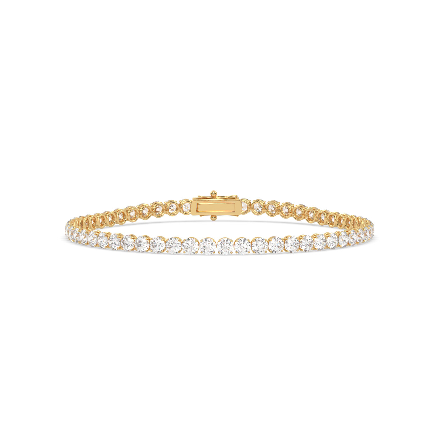 18k yellow gold  3.0 carat round diamond tennis bracelet with traditional lock sytem