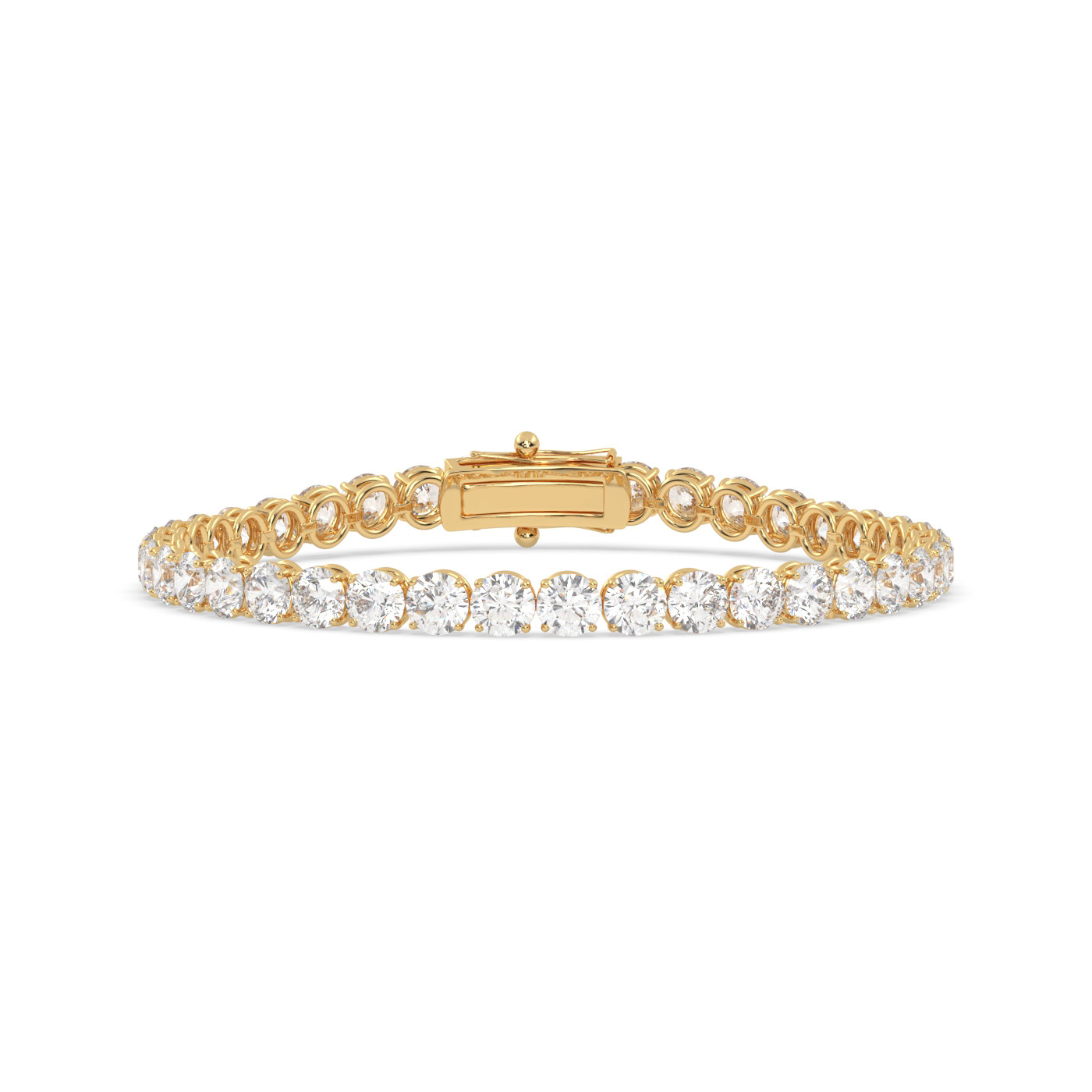 18k yellow gold 10 carat round diamond tennis bracelet with traditional lock sytem