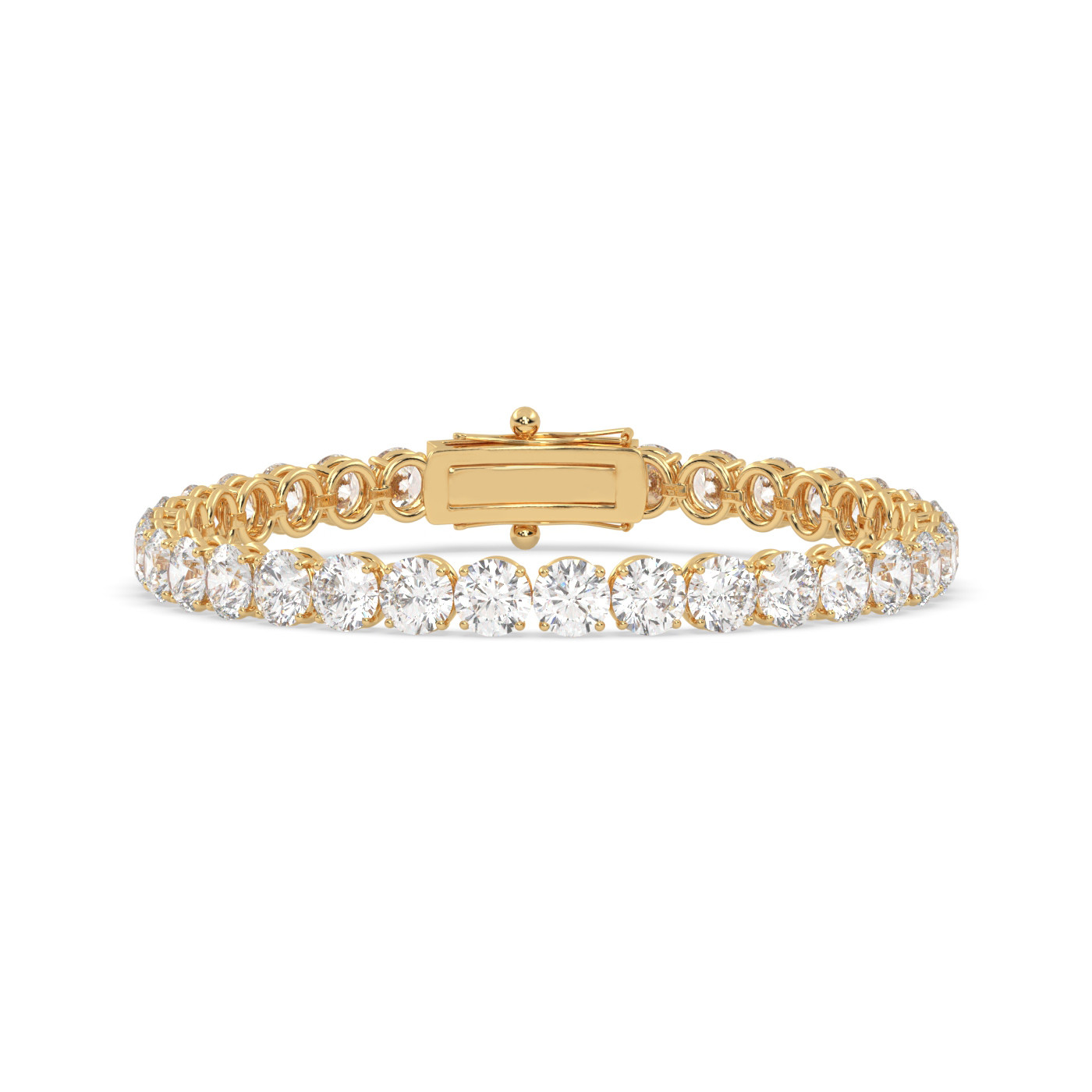 18k yellow gold 10 carat round diamond tennis bracelet with traditional lock sytem Photos & images