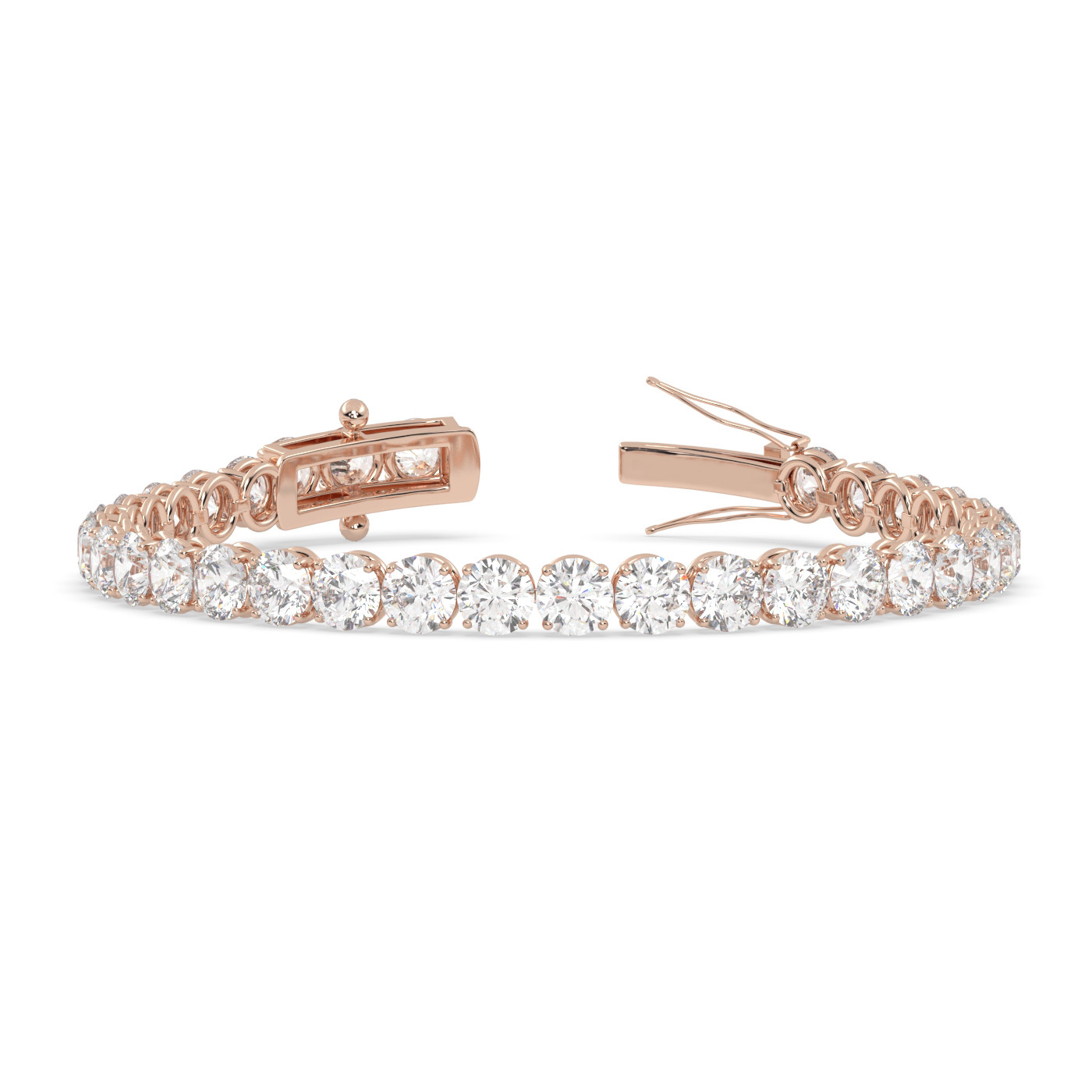 18k rose gold 17 carat round diamond tennis bracelet with traditional lock sytem