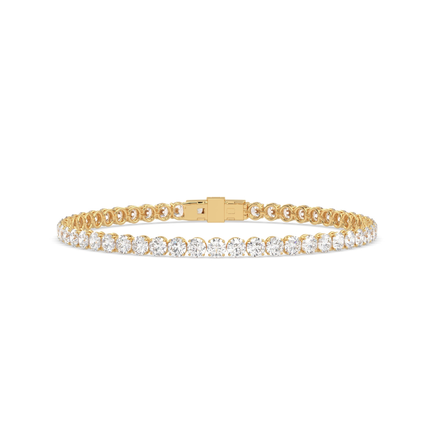 18k yellow gold 10 carat round diamond tennis bracelet with modern american lock system Photos & images