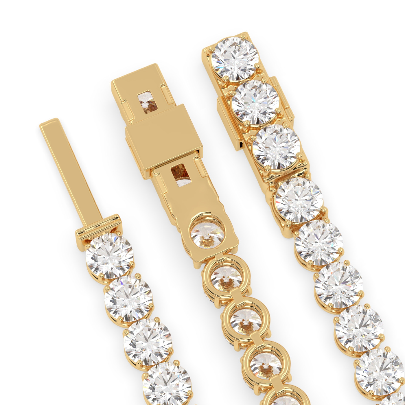 18k yellow gold 10 carat round diamond tennis bracelet with modern american lock system