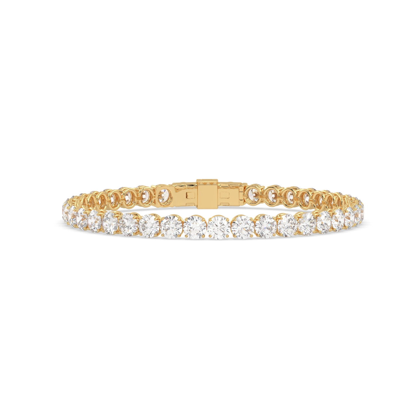 18k yellow gold 10 carat round diamond tennis bracelet with modern american lock system Photos & images