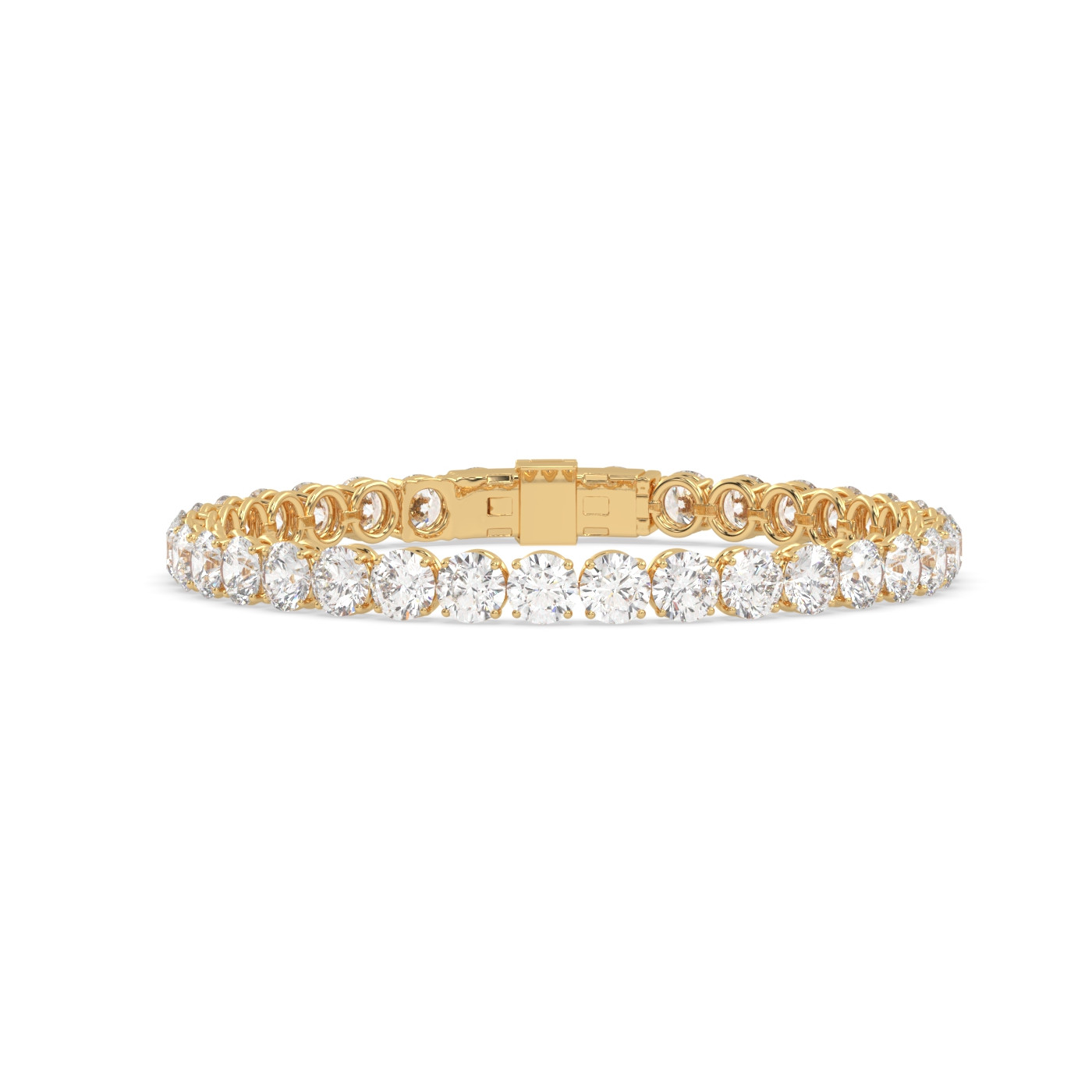 18k yellow gold 10 carat round diamond tennis bracelet with modern american lock system Photos & images