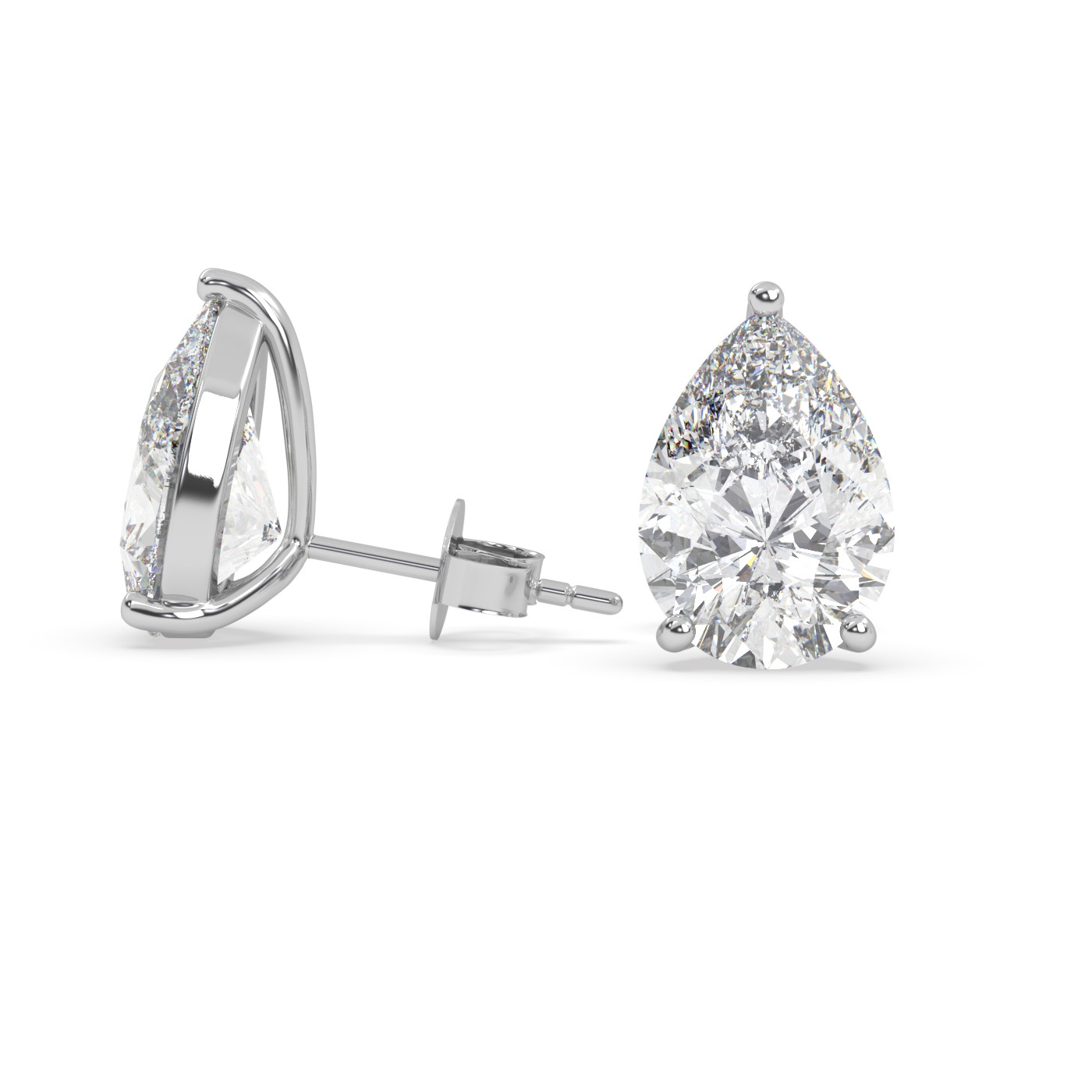 18k white gold 3.5 carat pear stud earrings with butterfly back