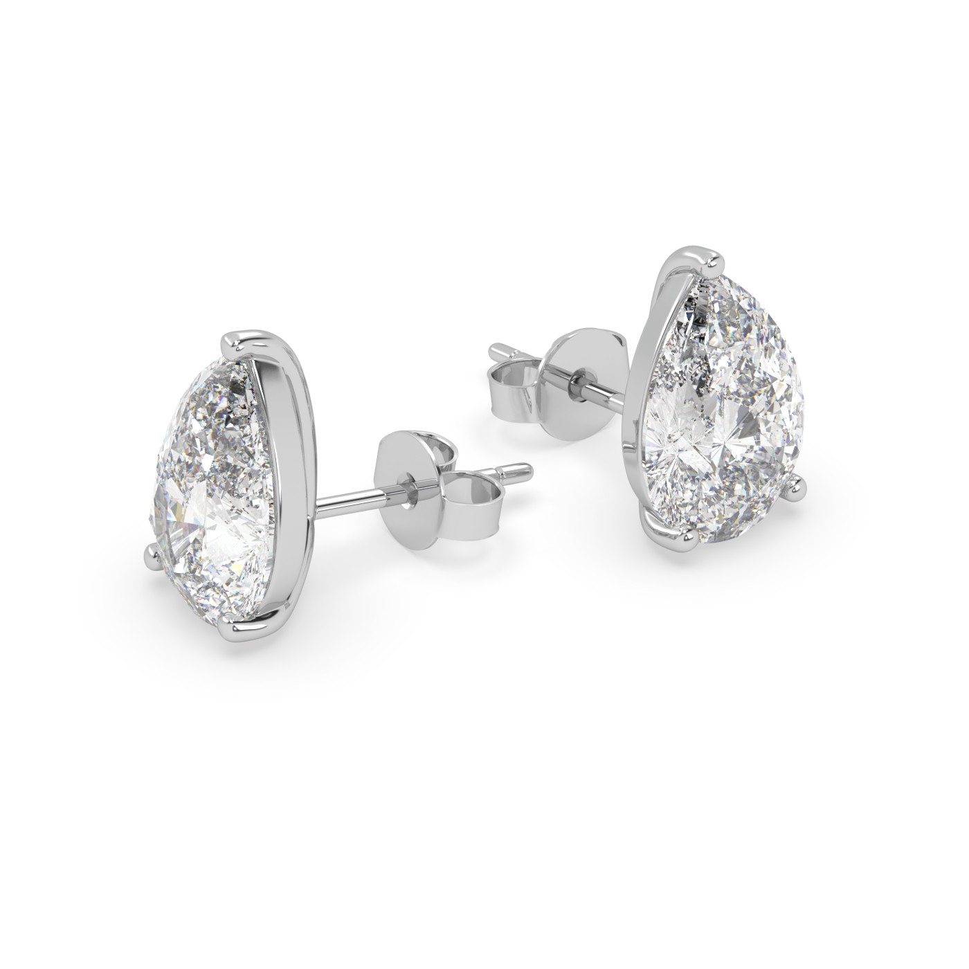18k white gold 3.5 carat pear stud earrings with butterfly back