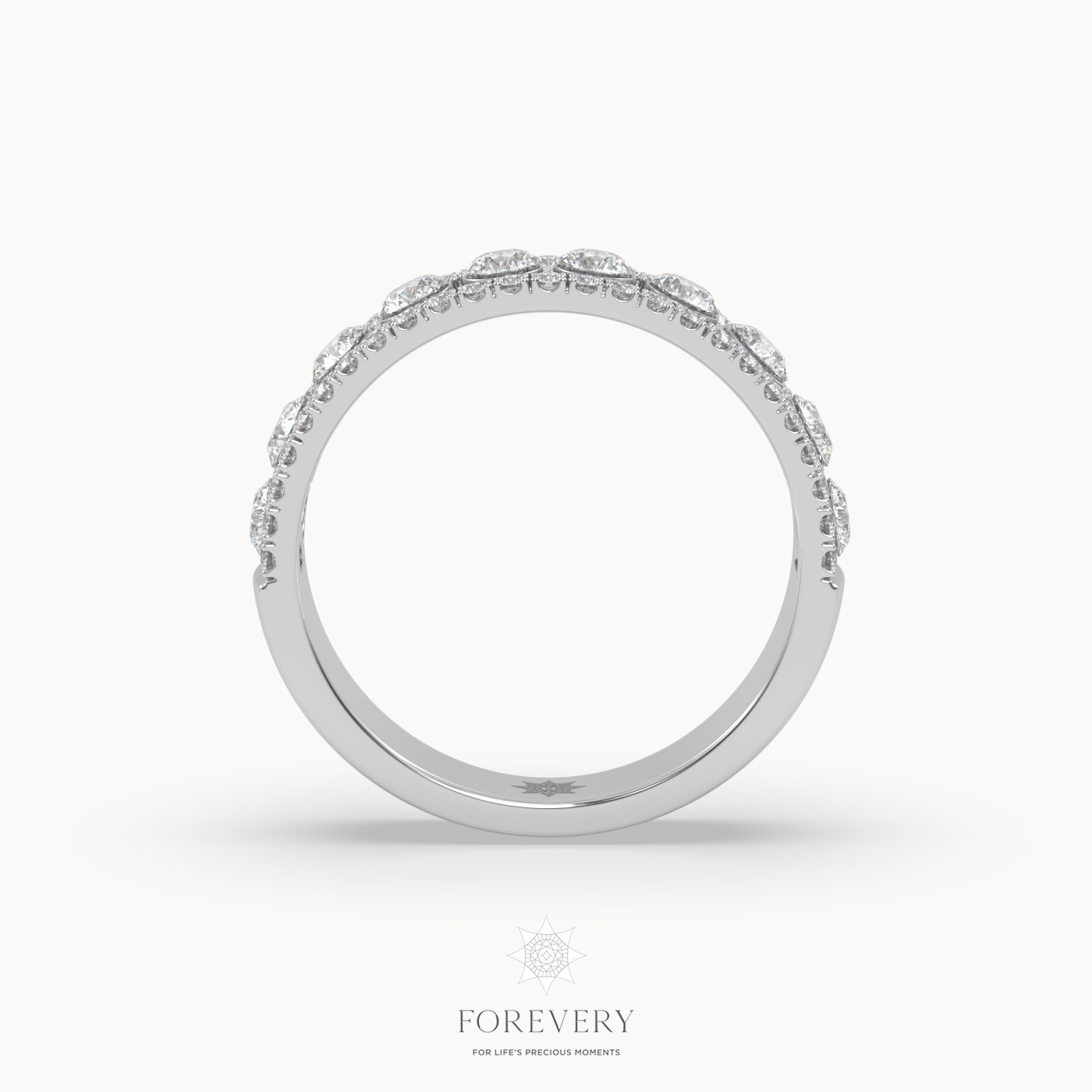 18k white gold  triple row diamond engagement ring