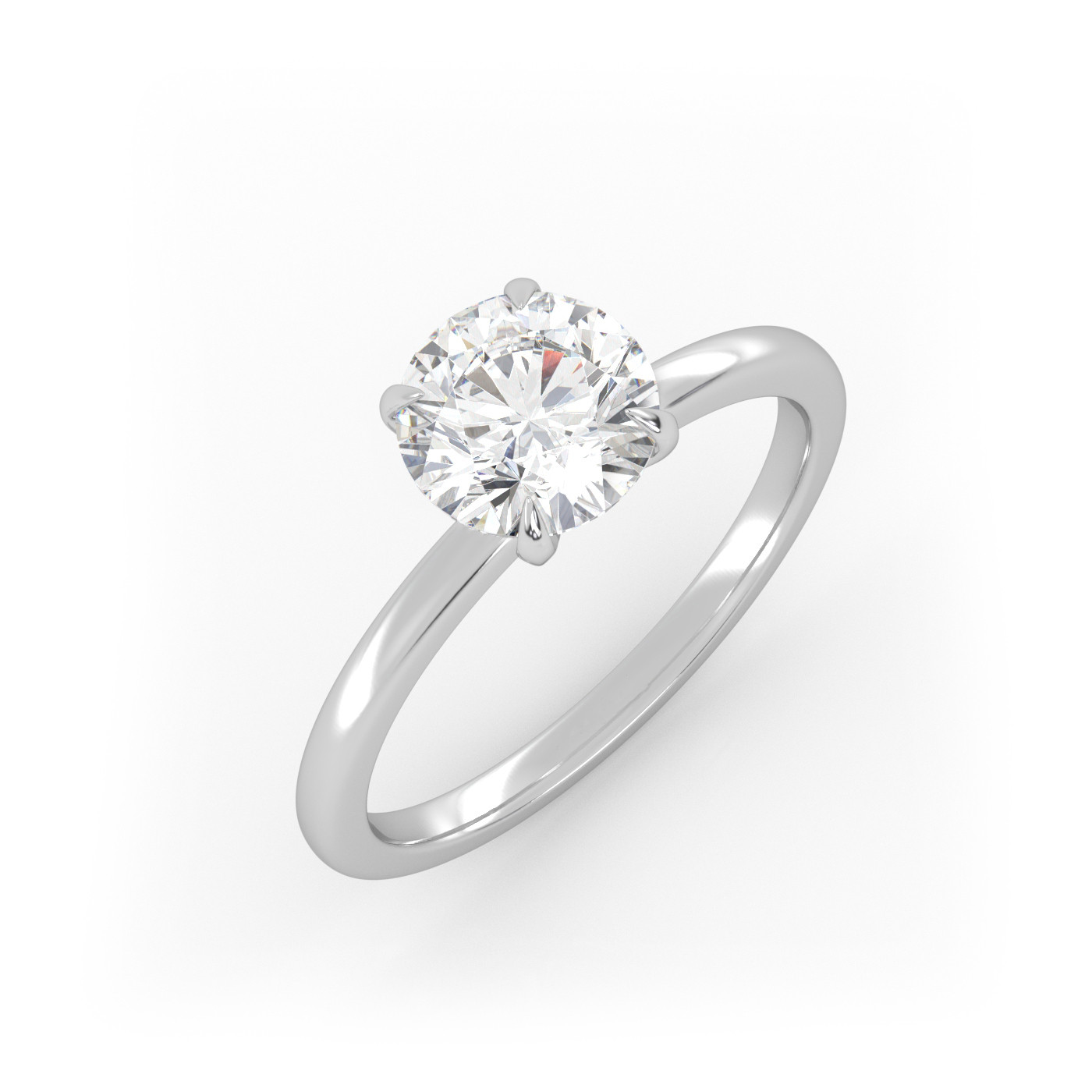 18K WHITE GOLD Round Diamond Cut Solitaire Engagement Ring