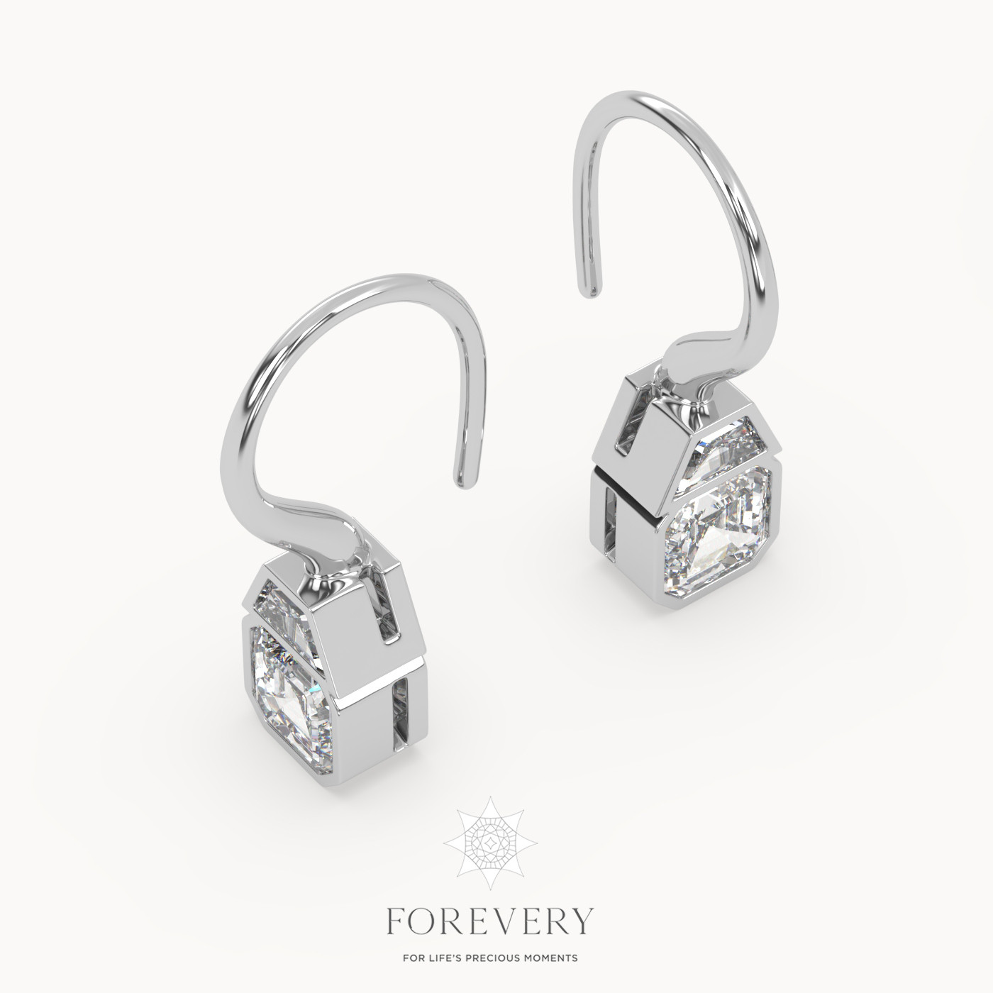 18K WHITE GOLD Asscher Cut French Wire Diamond Earrings