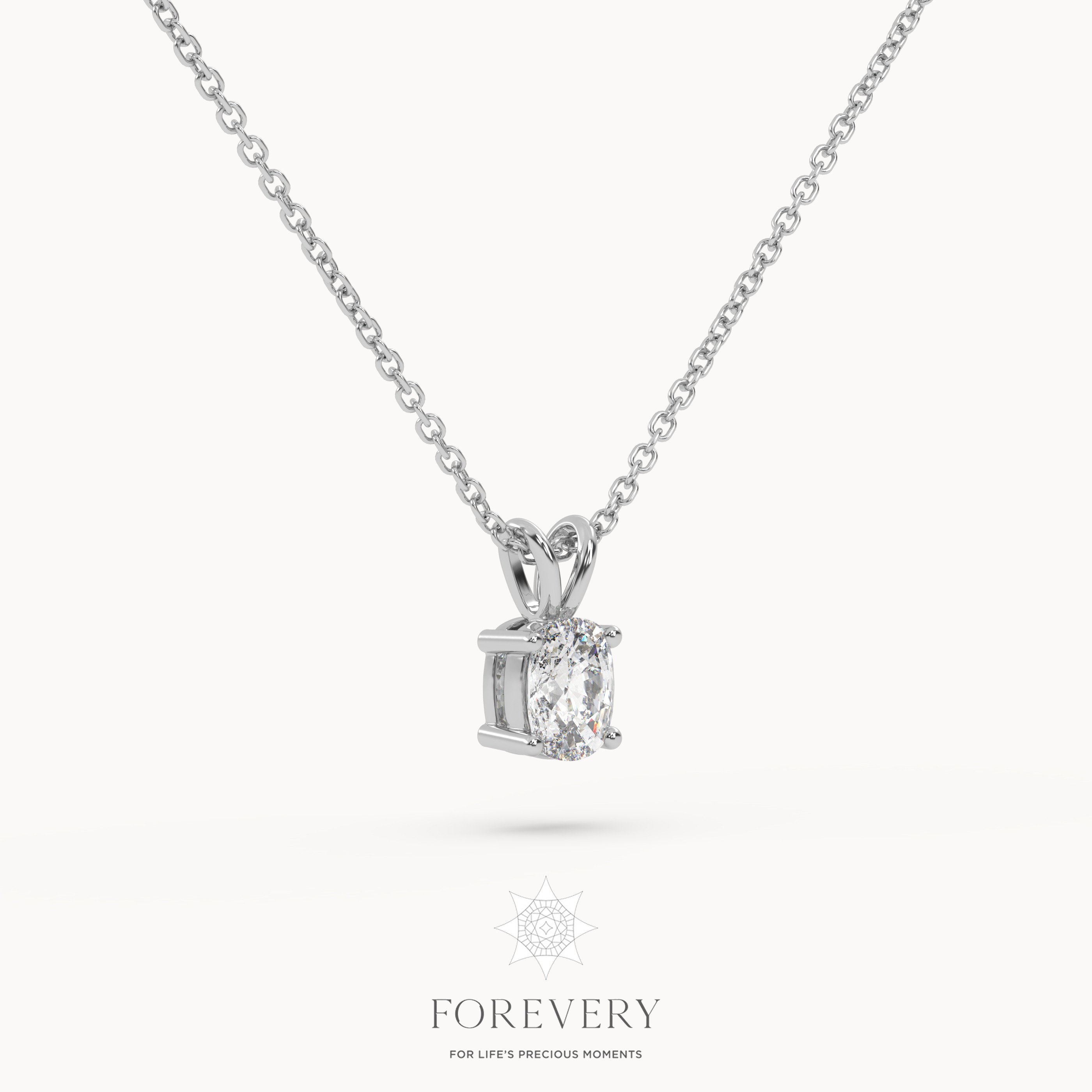 18K WHITE GOLD Punto Luc Necklace with Cushion Cut Diamond