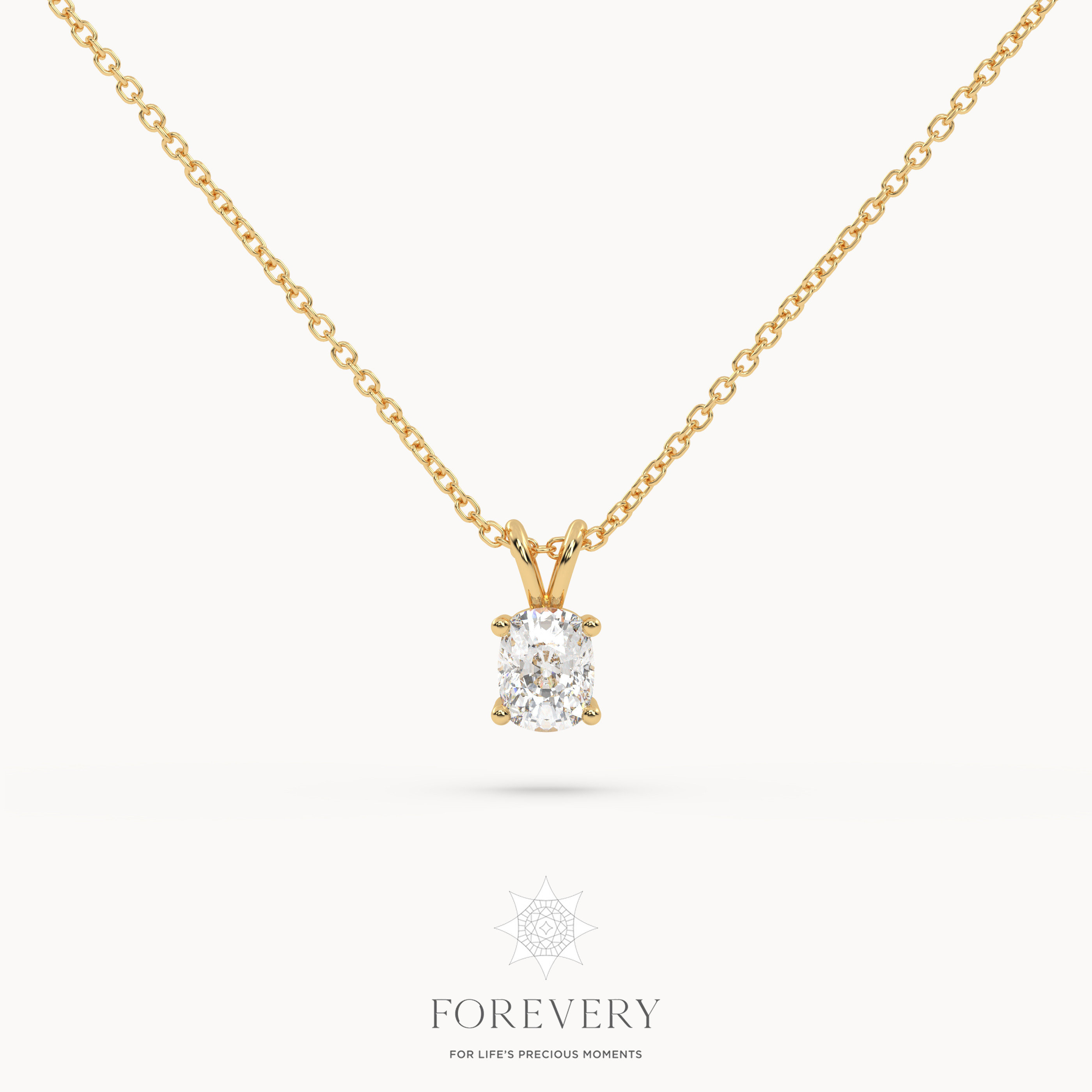 18K YELLOW GOLD Punto Luc Necklace with Cushion Cut Diamond