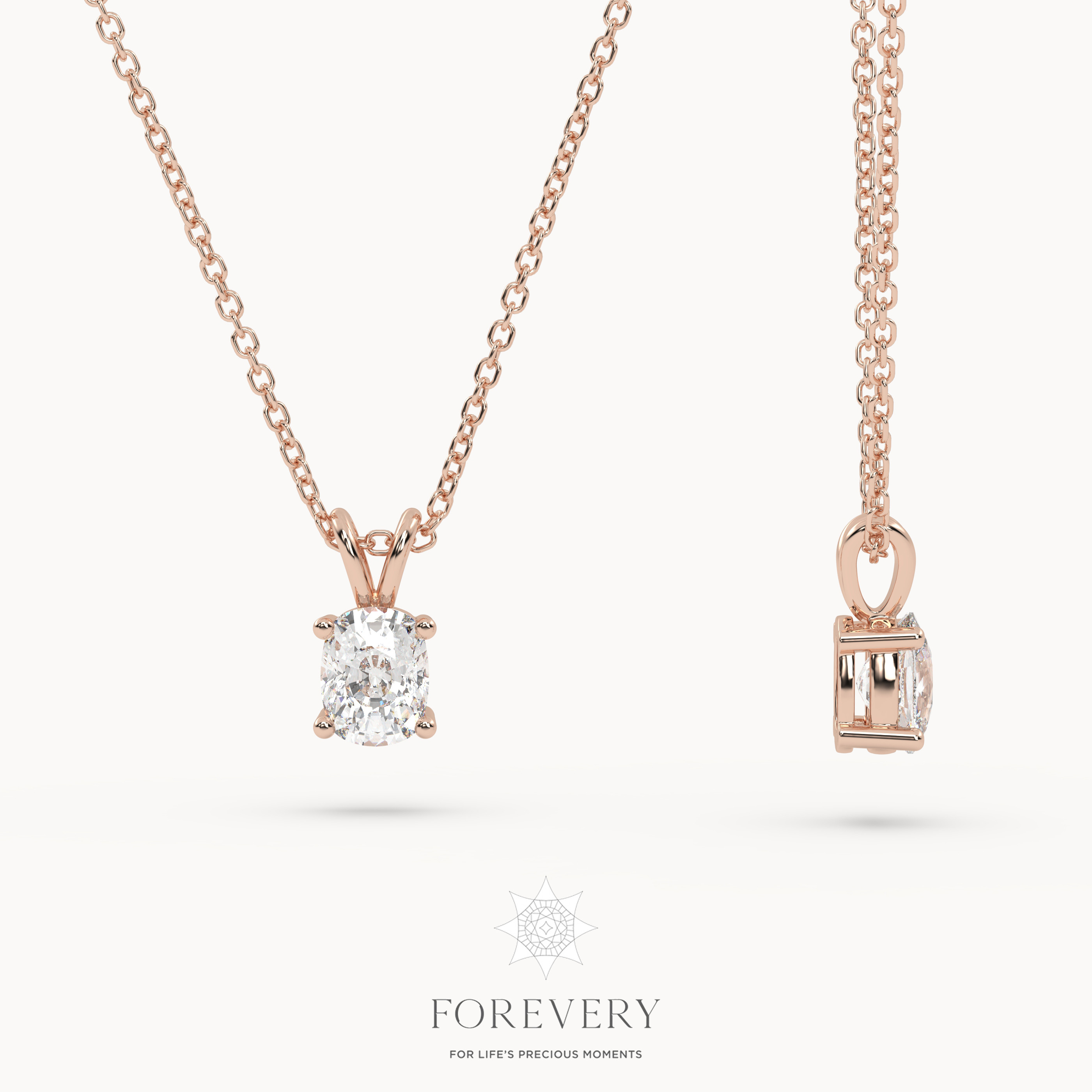 18K ROSE GOLD Punto Luc Necklace with Cushion Cut Diamond
