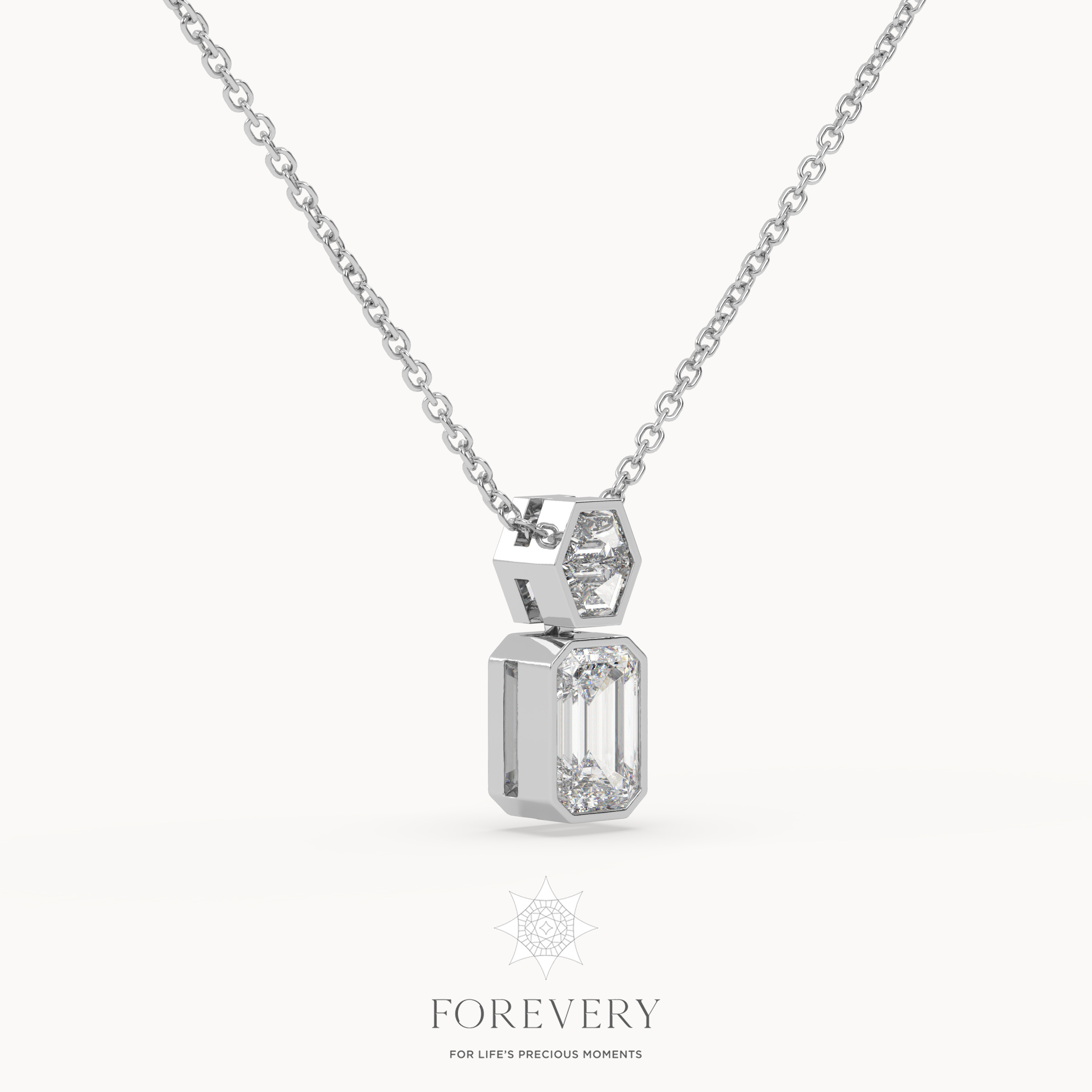 18K WHITE GOLD Pendant with Emerald Cut Diamond