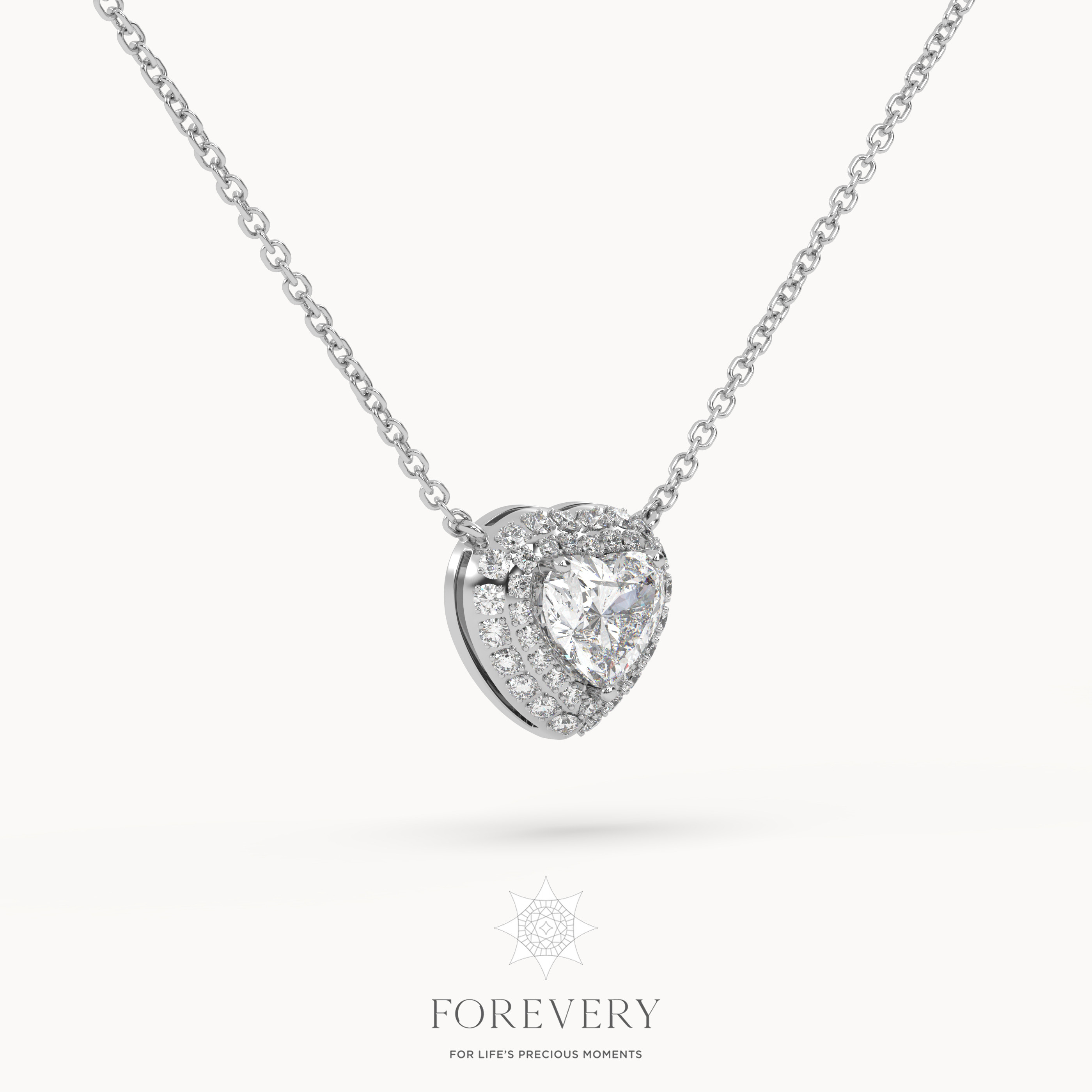 18K WHITE GOLD Solitaire Pendant with Heart Shaped Diamond