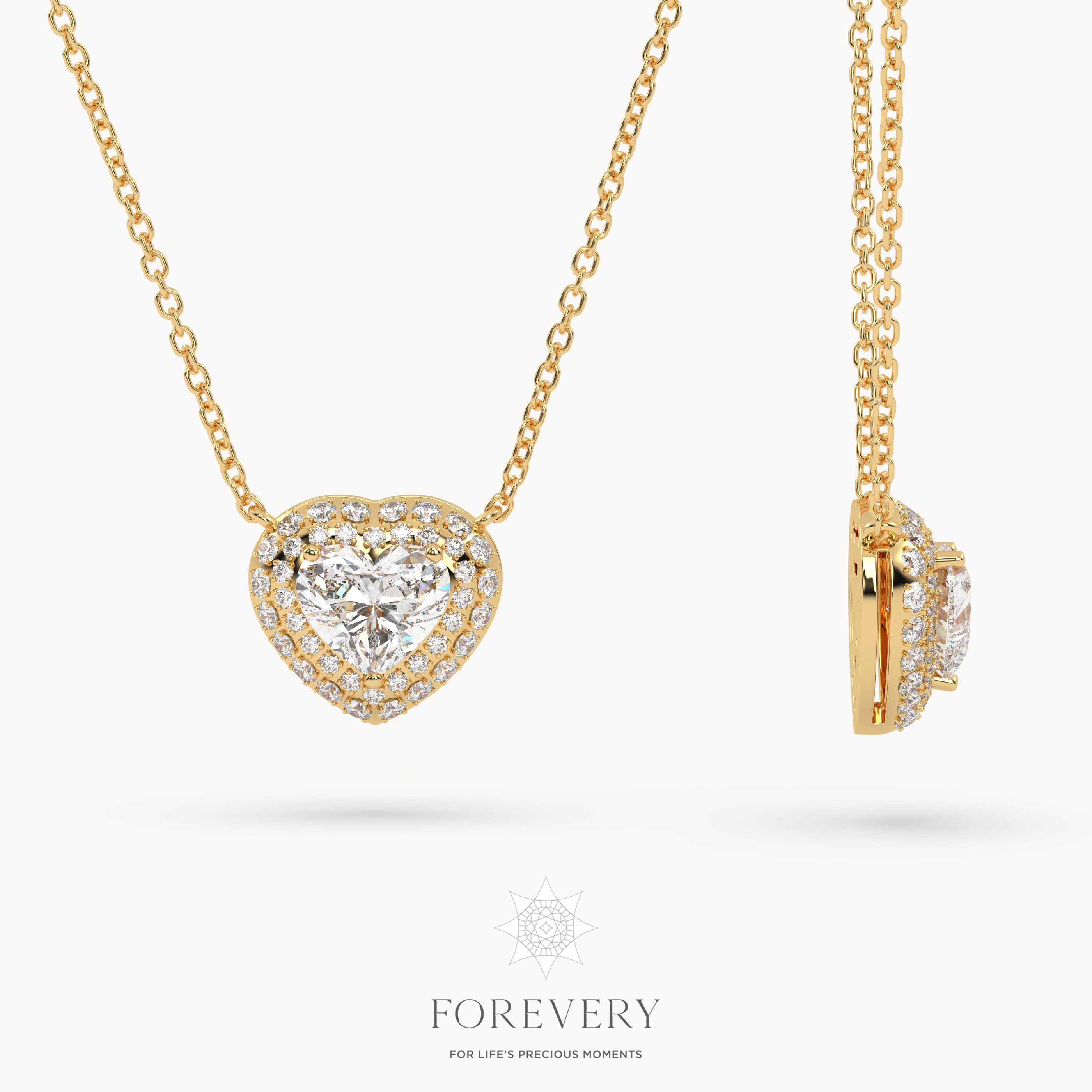 18K YELLOW GOLD Solitaire Pendant with Heart Shaped Diamond