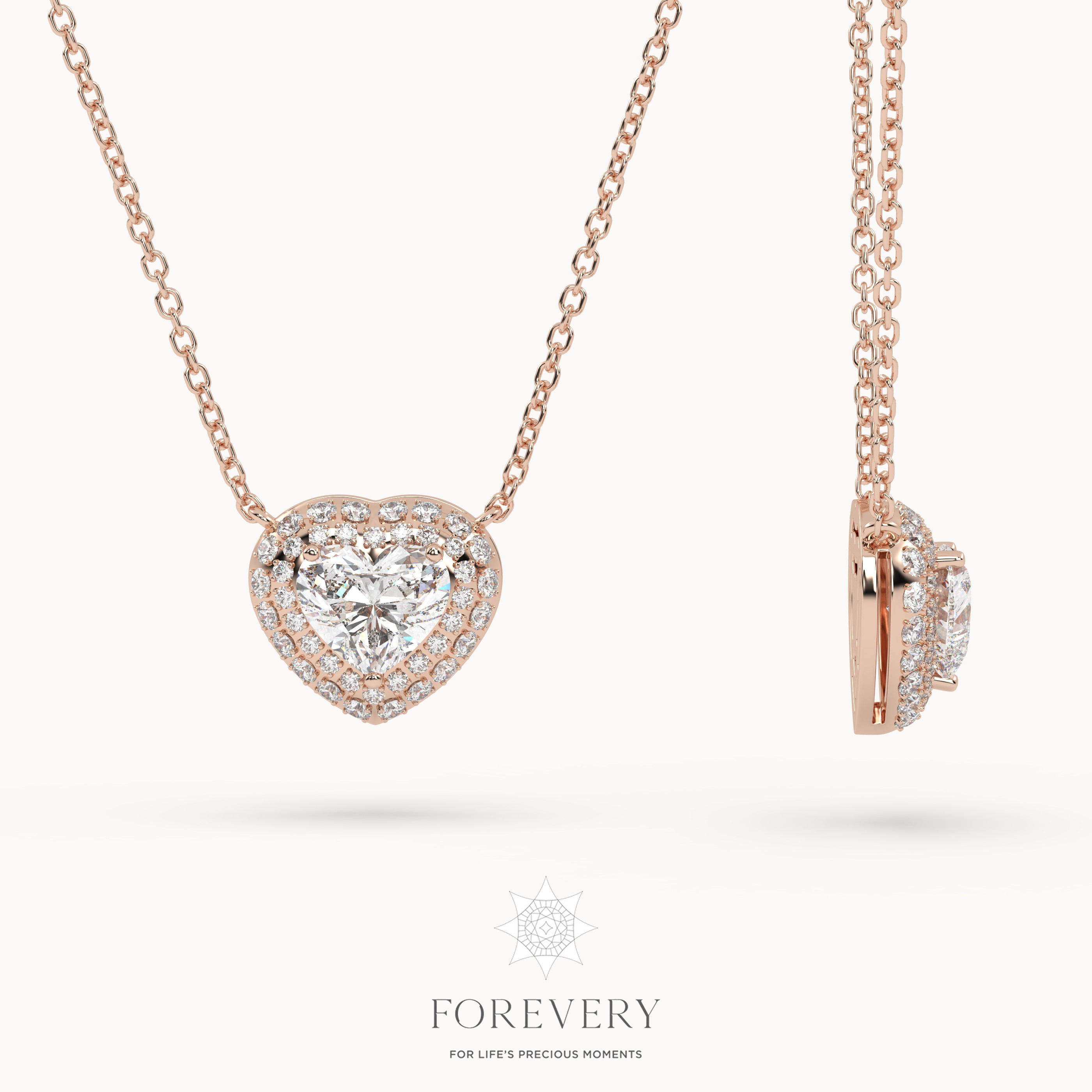 18K ROSE GOLD Solitaire Pendant with Heart Shaped Diamond