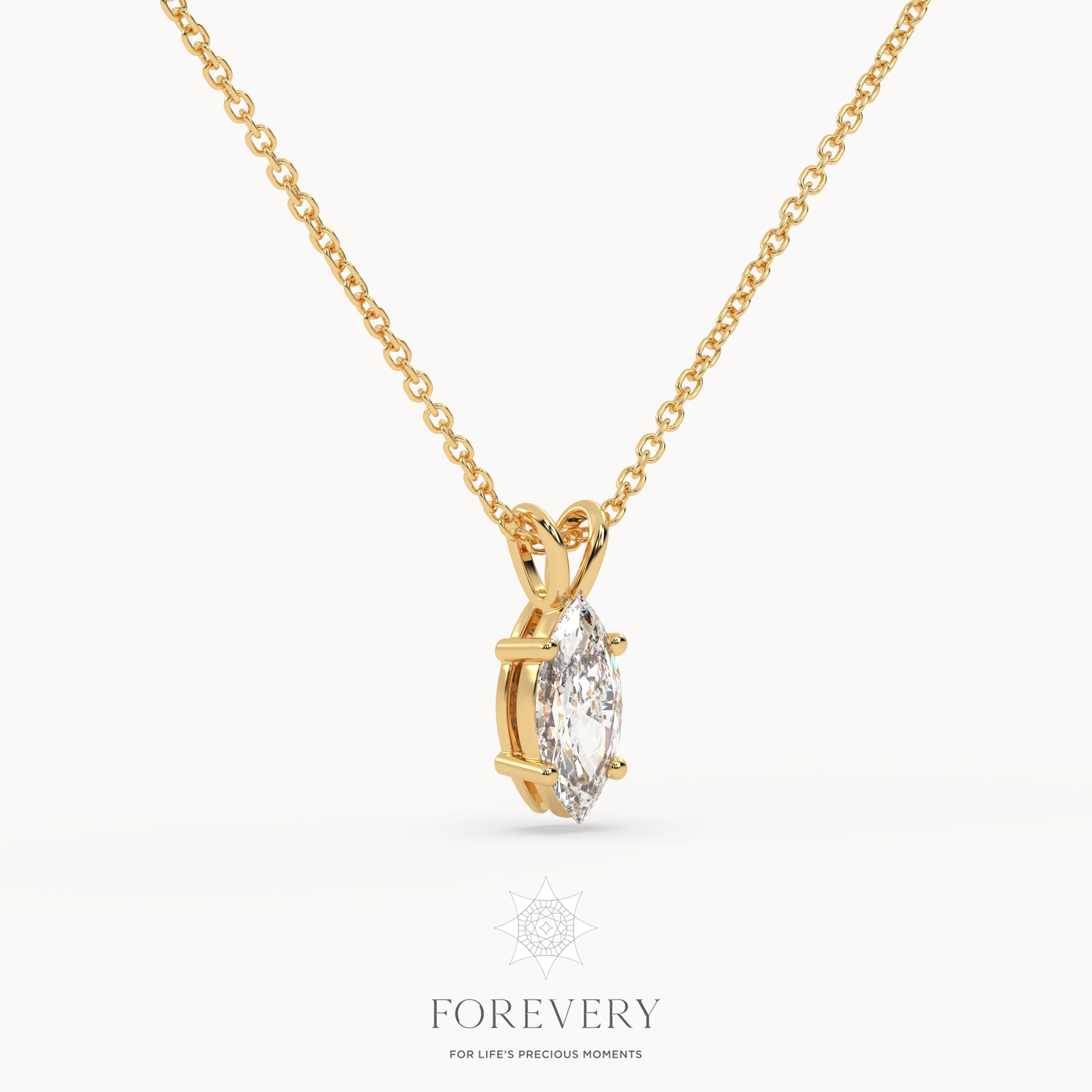 18K YELLOW GOLD Solitaire Marquise Diamond Pendant