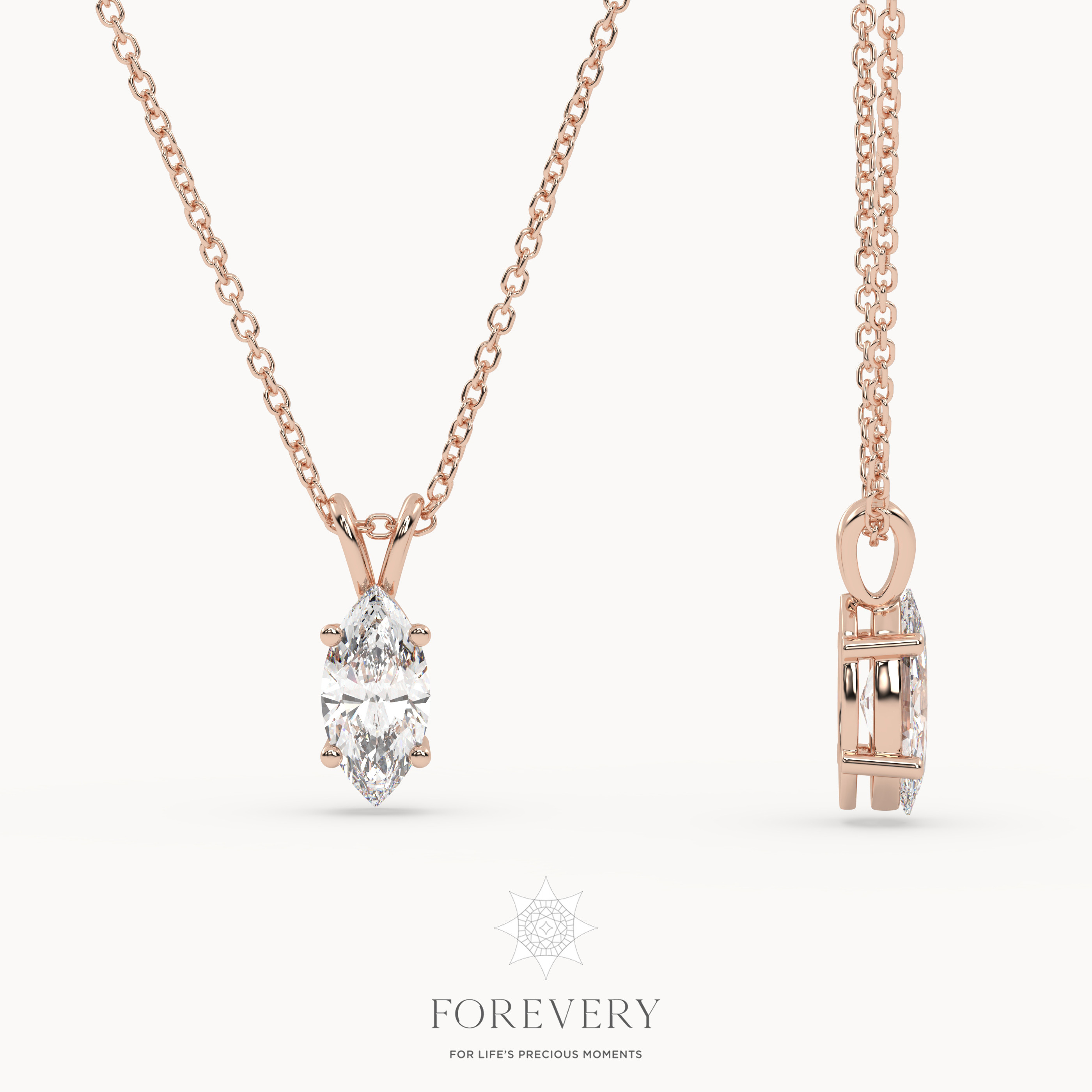 18K ROSE GOLD Solitaire Marquise Diamond Pendant