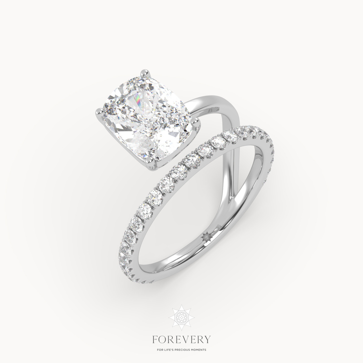 18K WHITE GOLD Cushion Cut Spiral Ring