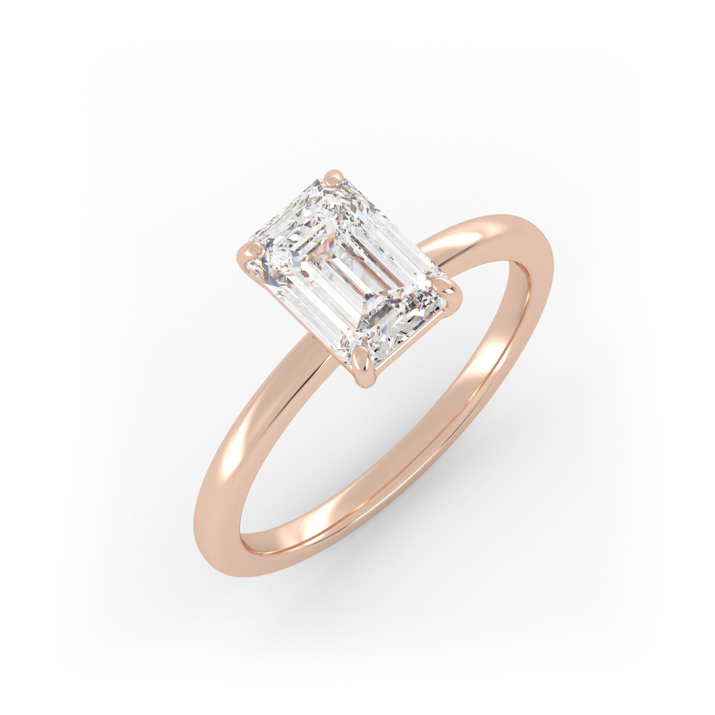 18K ROSE GOLD Classic Emerald Diamond Solitaire Engagement Ring