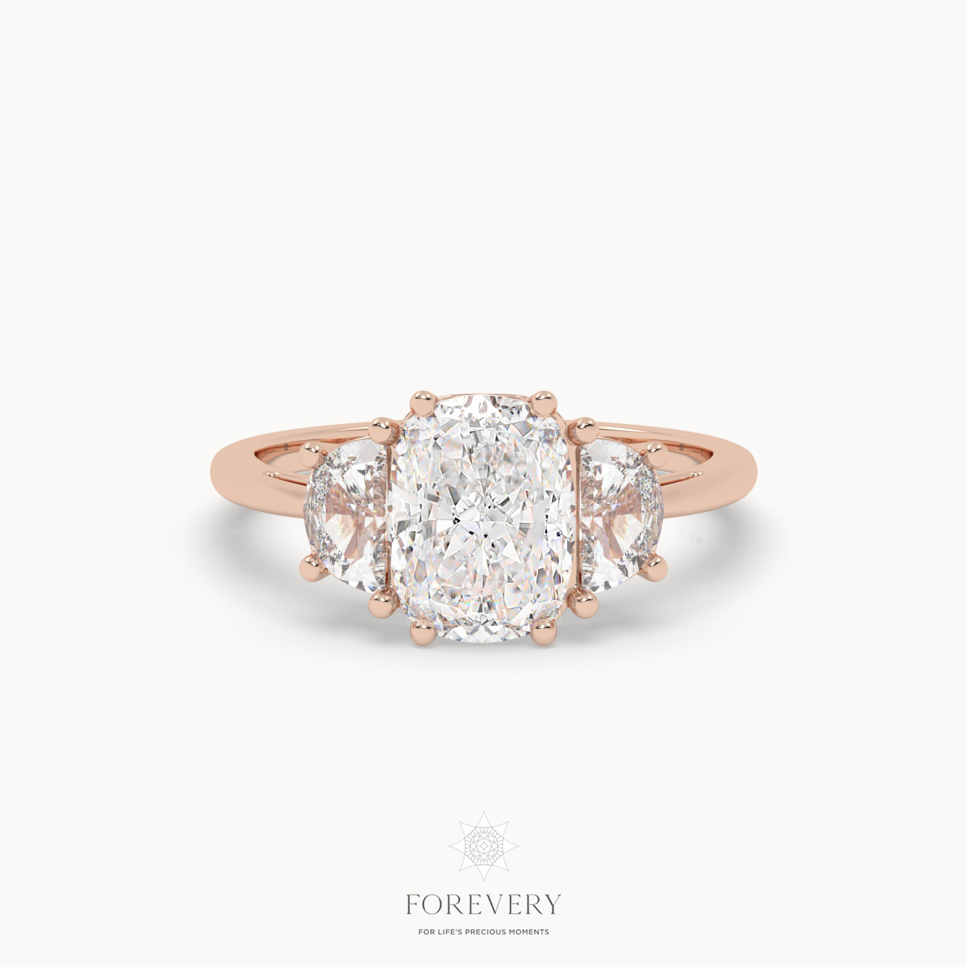 18K ROSE GOLD Three Stone Cathedral Shank Engagement Ring