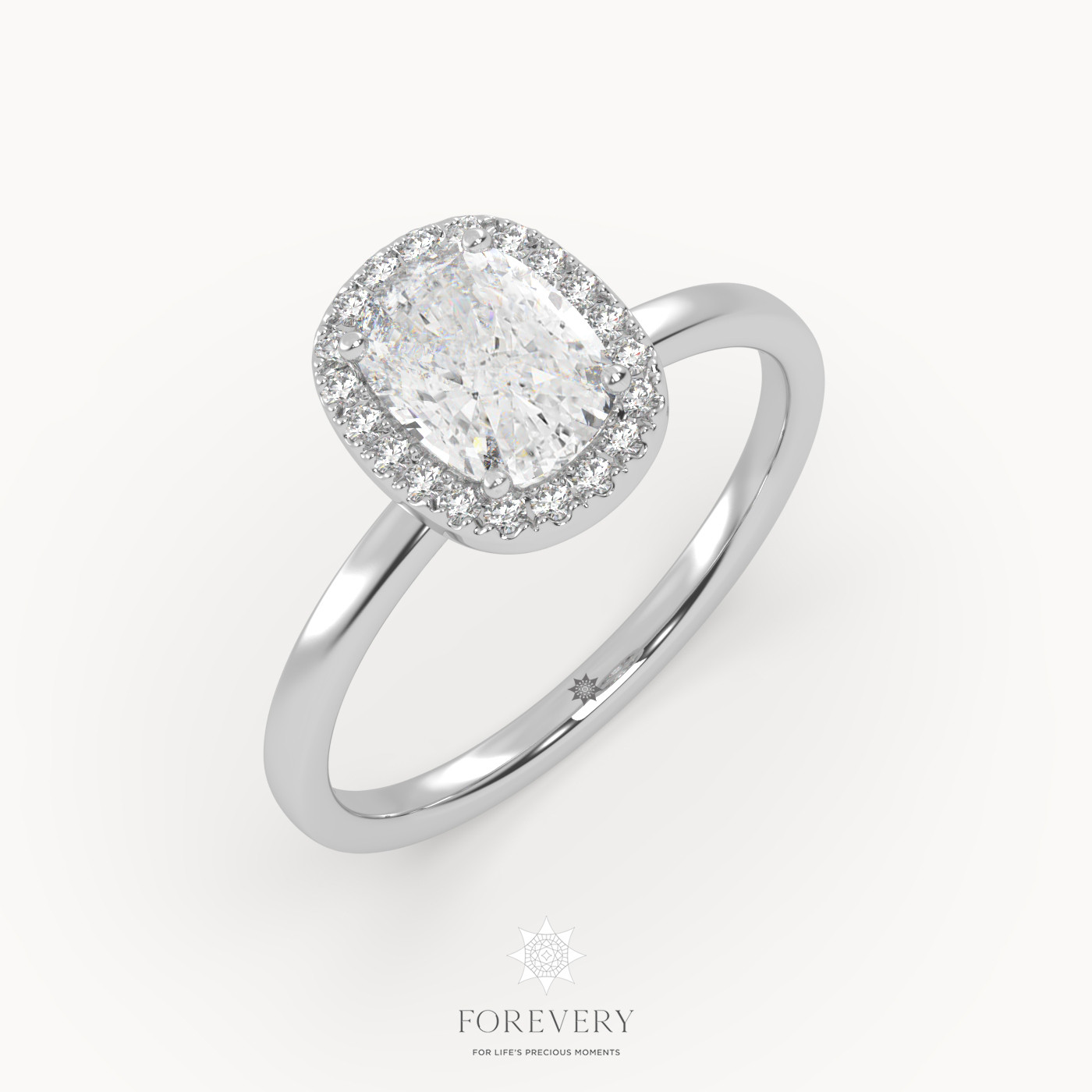 18K WHITE GOLD Halo Style Solitaire Engagement Ring