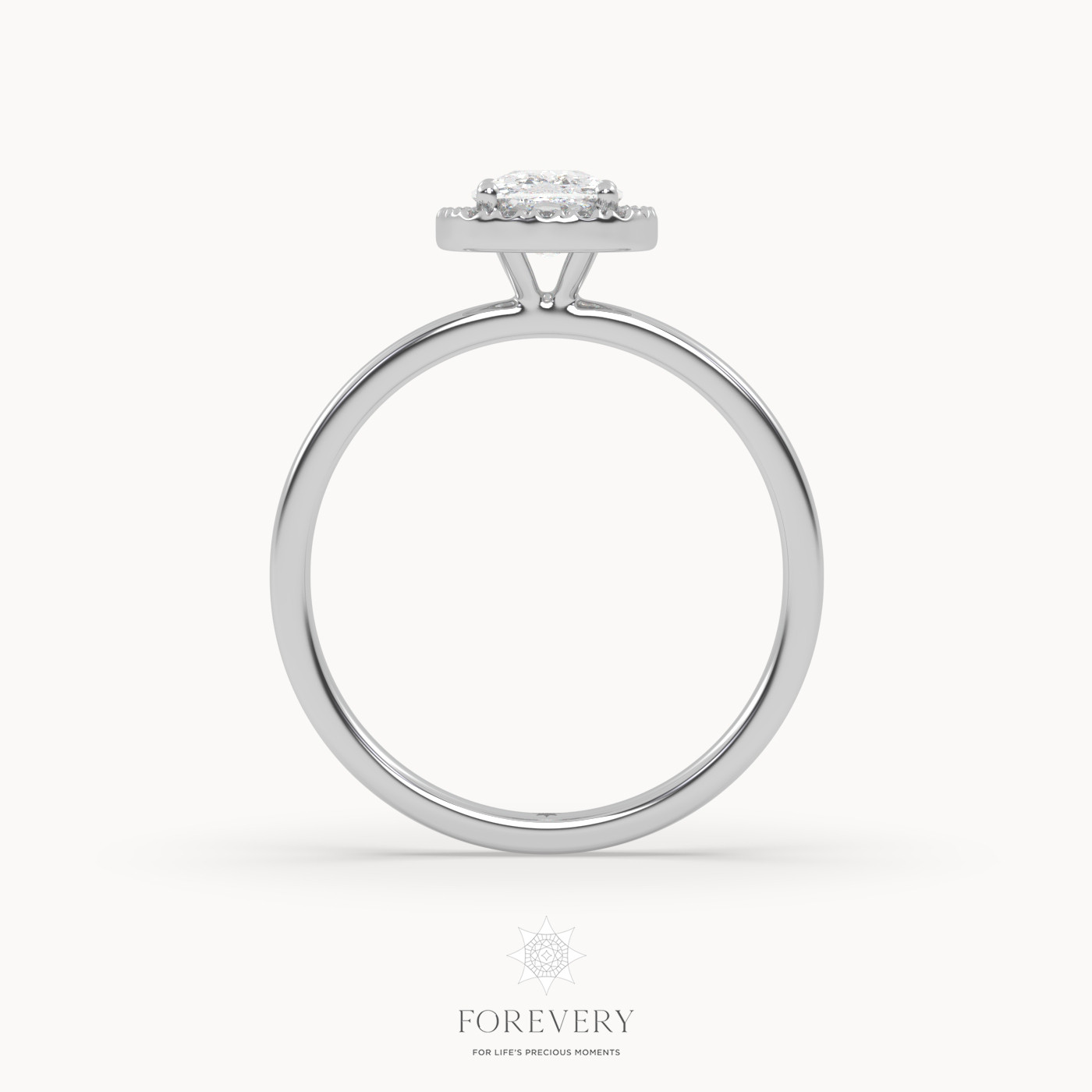 18K WHITE GOLD Halo Style Solitaire Engagement Ring