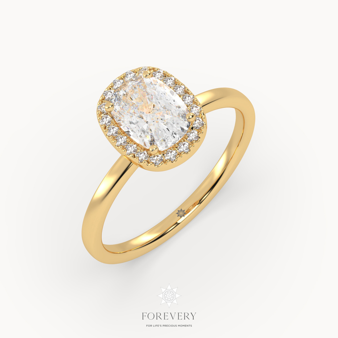 18K YELLOW GOLD Halo Style Solitaire Engagement Ring