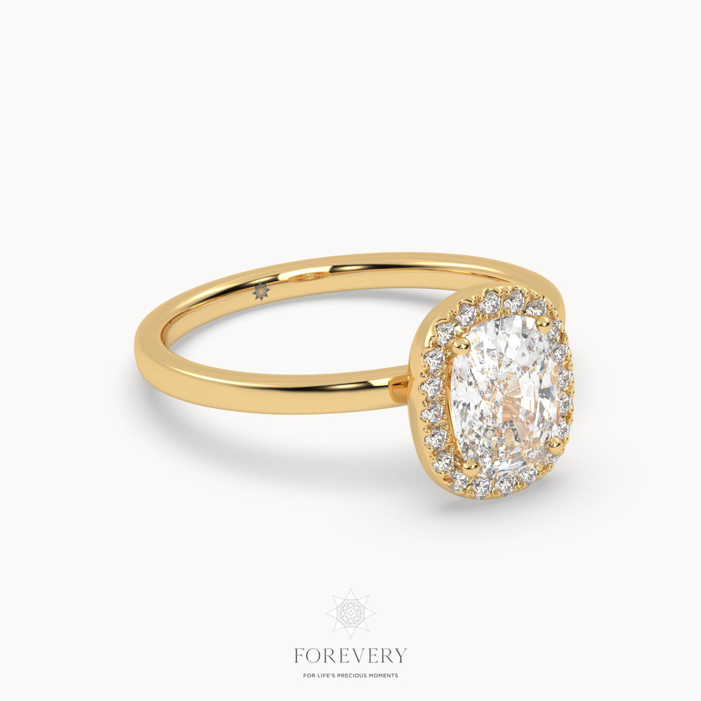 18K YELLOW GOLD Halo Style Solitaire Engagement Ring