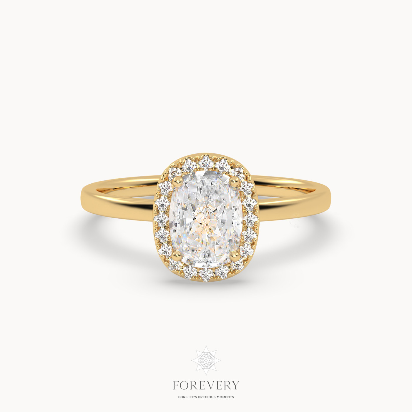 18K YELLOW GOLD Halo Style Solitaire Engagement Ring