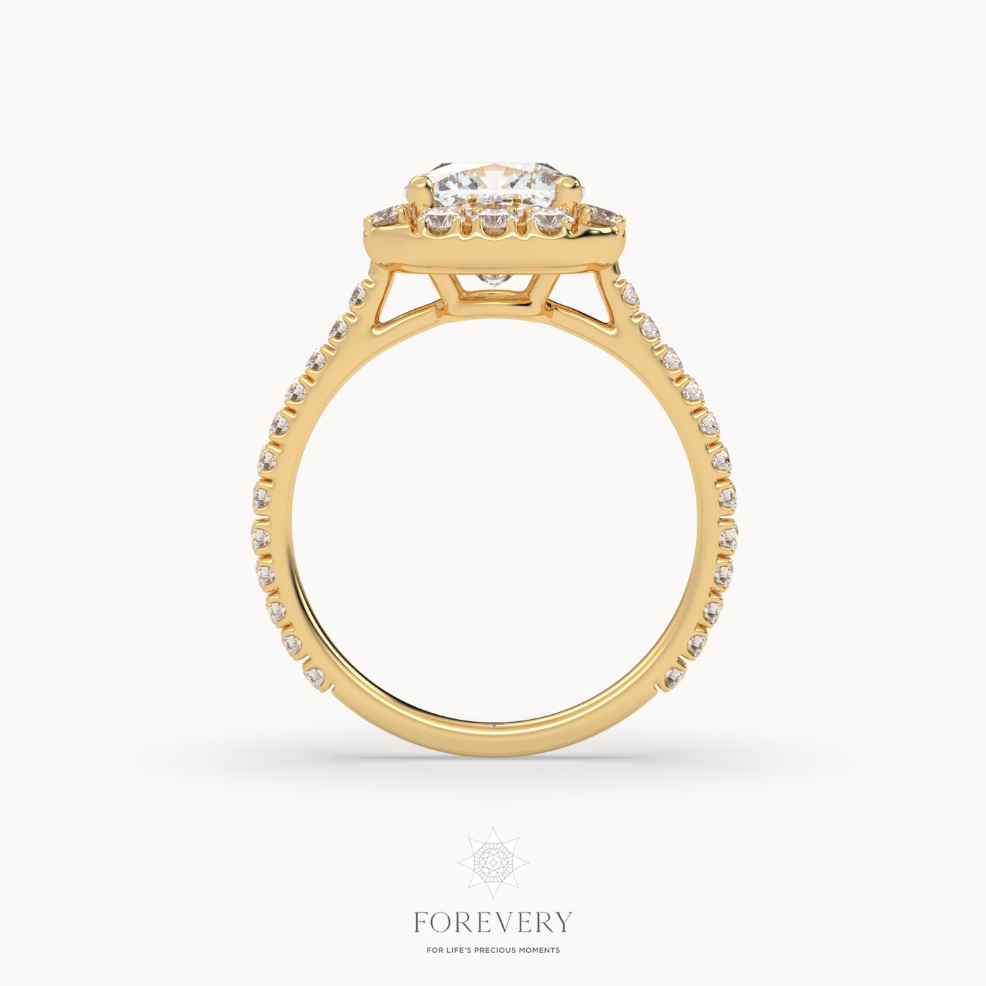 18K YELLOW GOLD Vintage Cushion Diamond Halo Engagement Ring With Pave Band