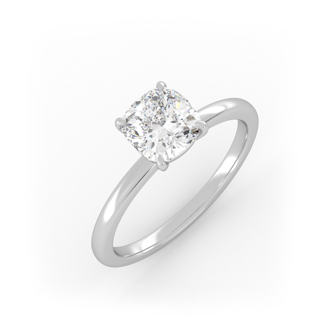 18K WHITE GOLD Cushion Cut Classic Solitaire Engagement Ring