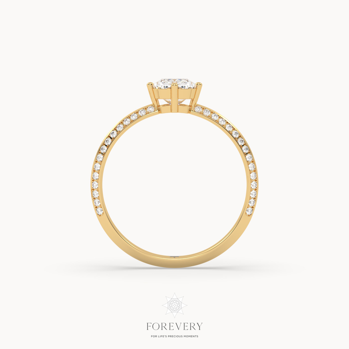 18K YELLOW GOLD Cushion Cut Diamond Engagement Ring with Pave Band