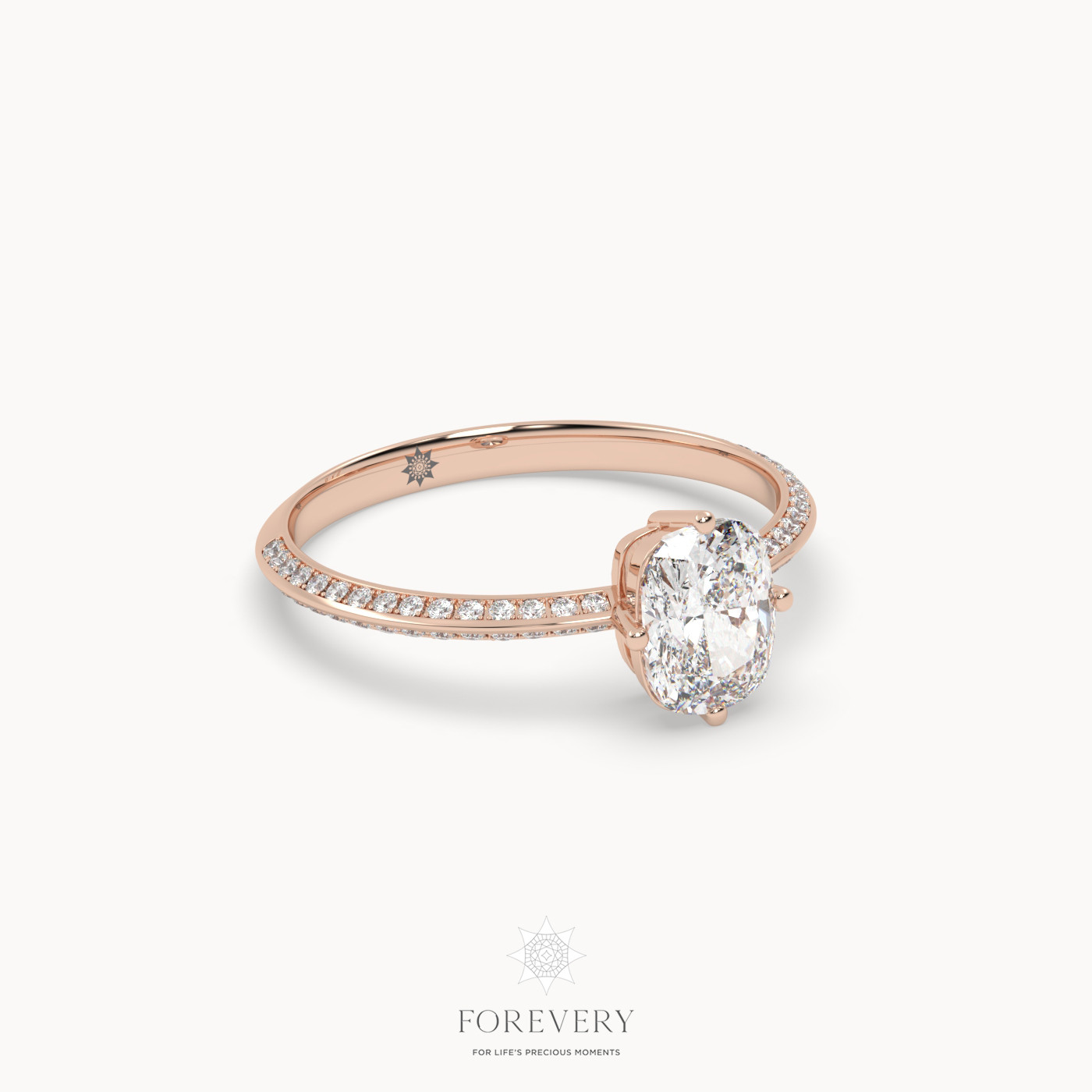 18K ROSE GOLD Cushion Cut Diamond Engagement Ring with Pave Band