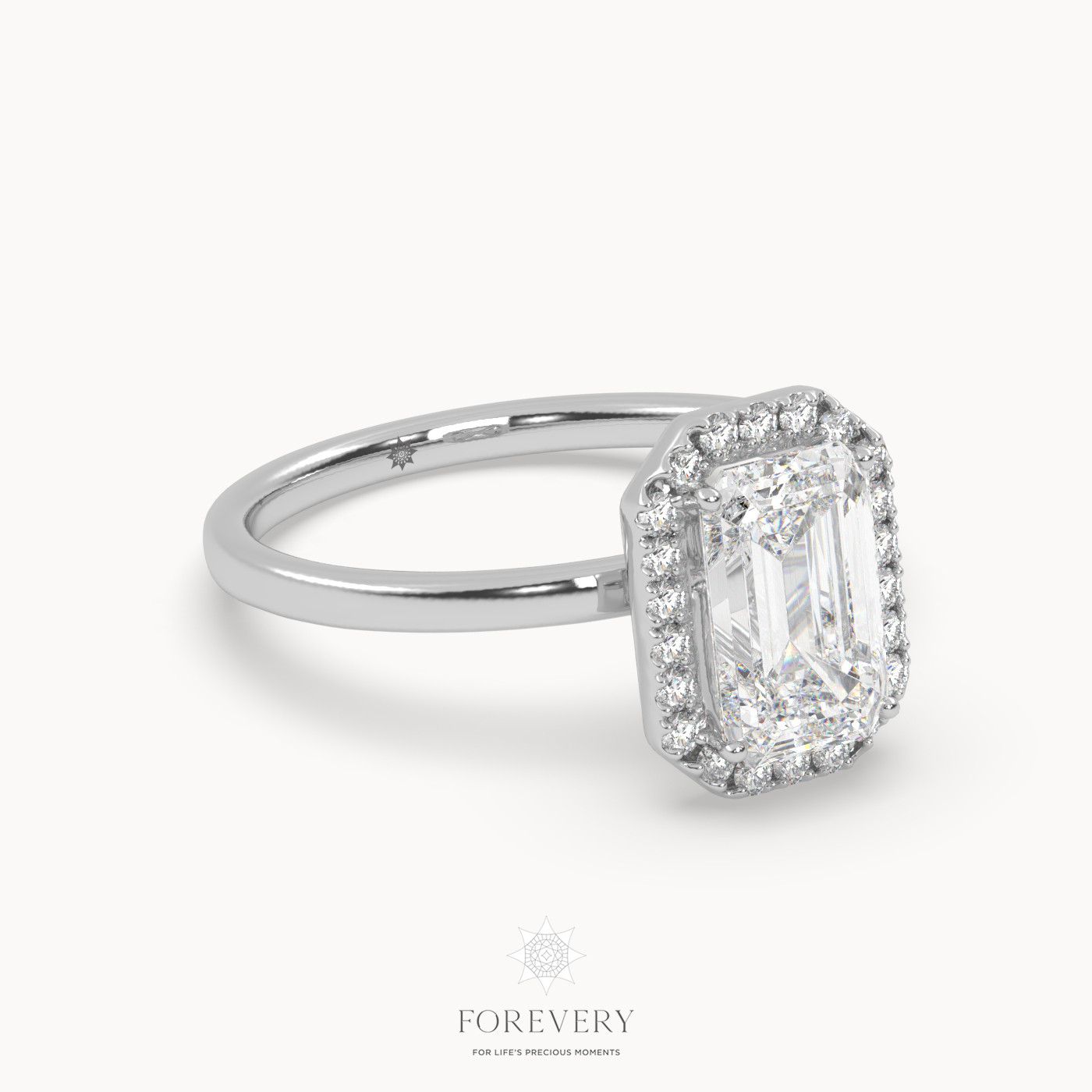 18K WHITE GOLD Emerald Diamond Engagement Ring