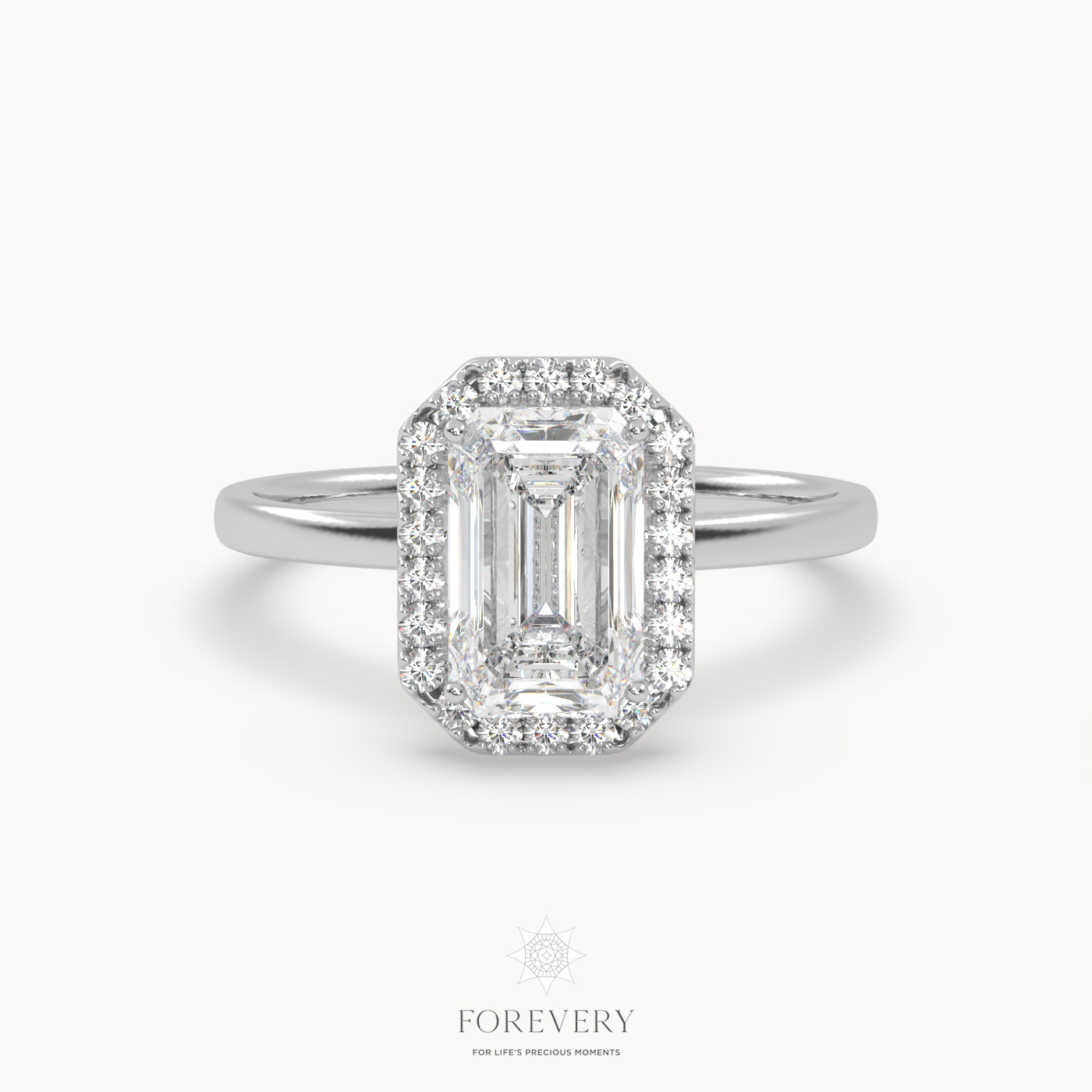 18K WHITE GOLD Emerald Diamond Engagement Ring