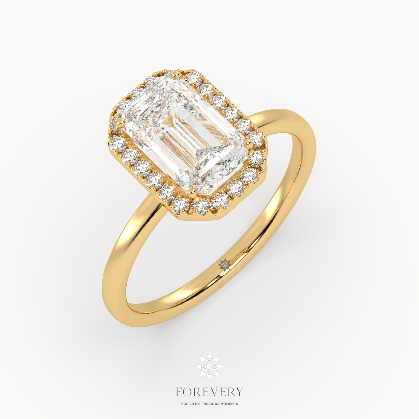 18K YELLOW GOLD Emerald Diamond Engagement Ring
