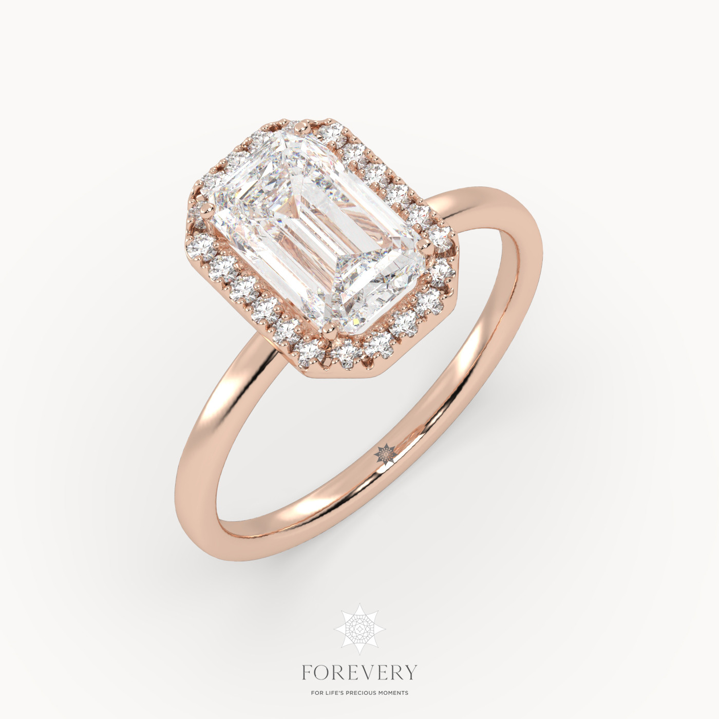 18K ROSE GOLD Emerald Diamond Engagement Ring
