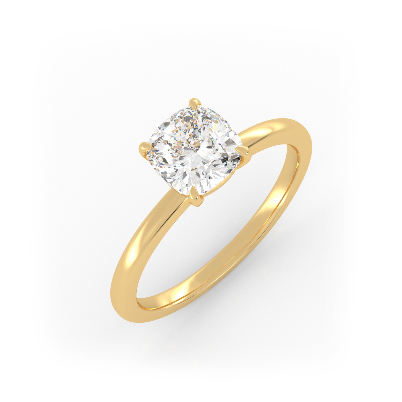 18K YELLOW GOLD Cushion Cut Classic Solitaire Engagement Ring