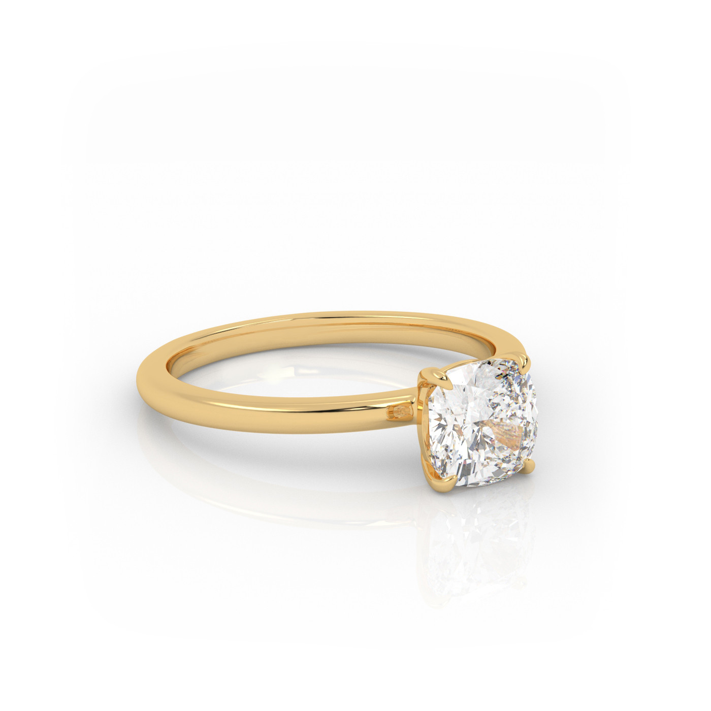 18K YELLOW GOLD Cushion Cut Classic Solitaire Engagement Ring