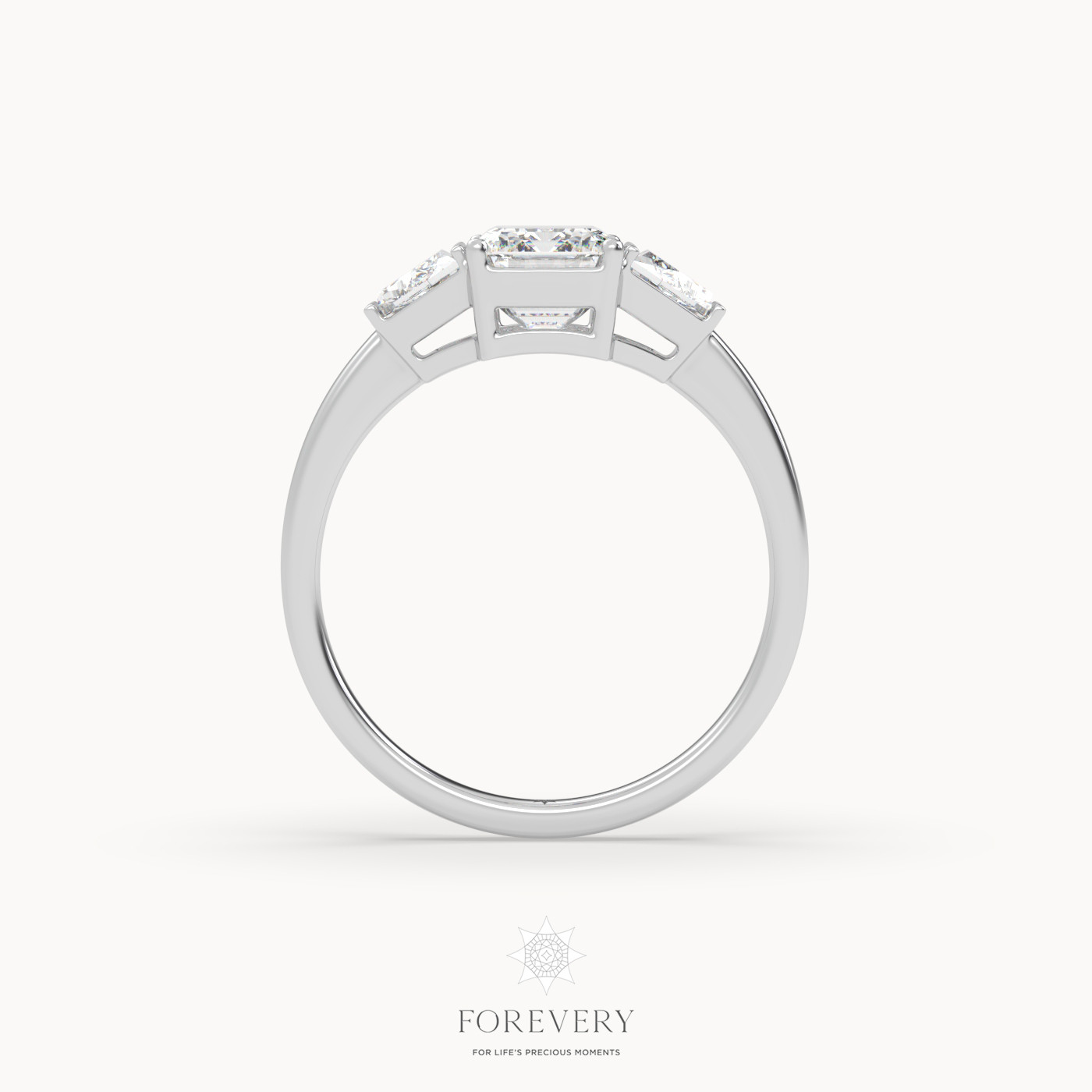 18K WHITE GOLD Tapered Three Stone Emerald Engagement Ring