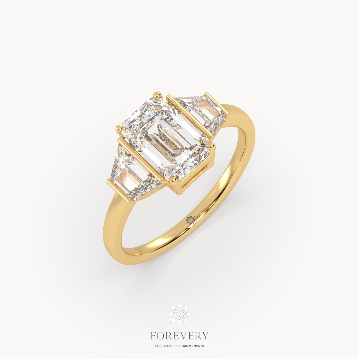 18K YELLOW GOLD Tapered Three Stone Emerald Engagement Ring