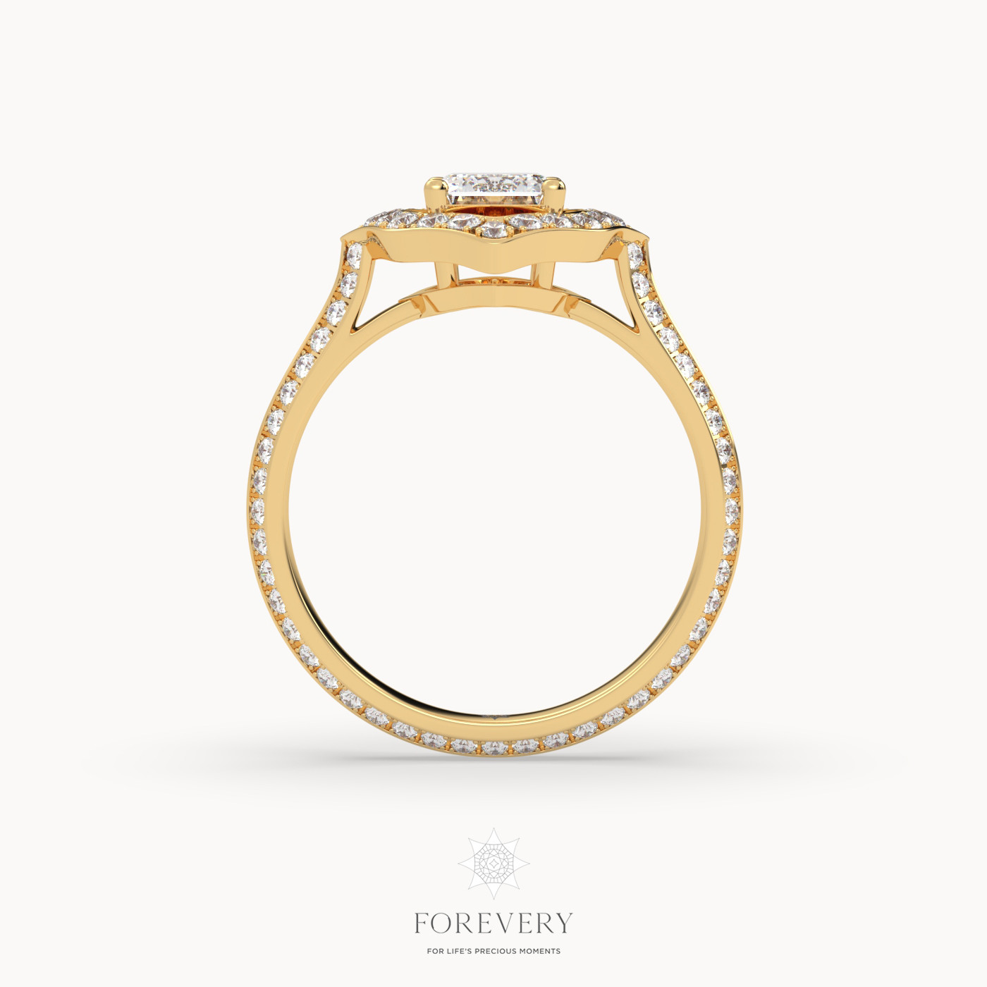 18K YELLOW GOLD Emerald Cut Unique Engagament Ring with Knife Edge Band