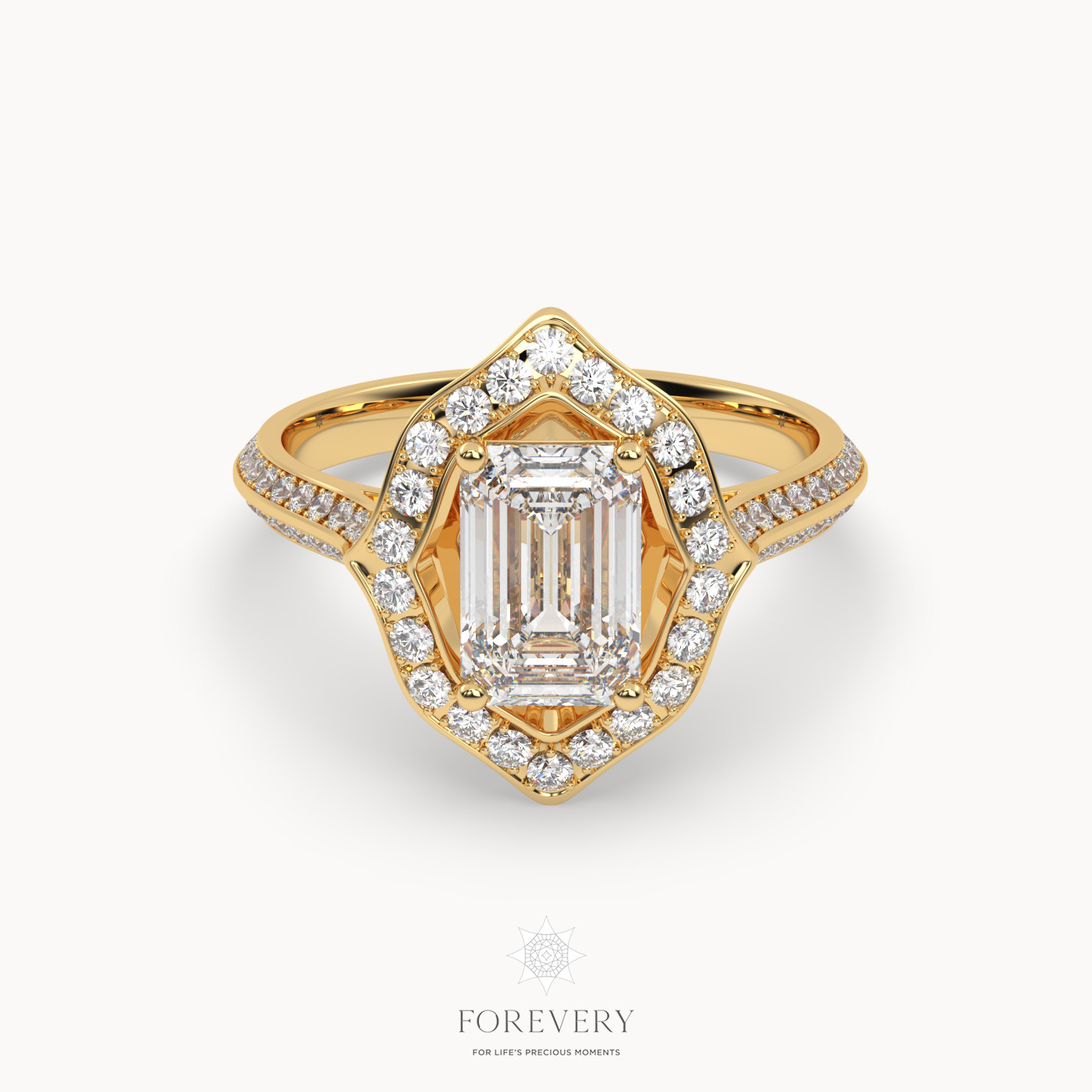18K YELLOW GOLD Emerald Cut Unique Engagament Ring with Knife Edge Band