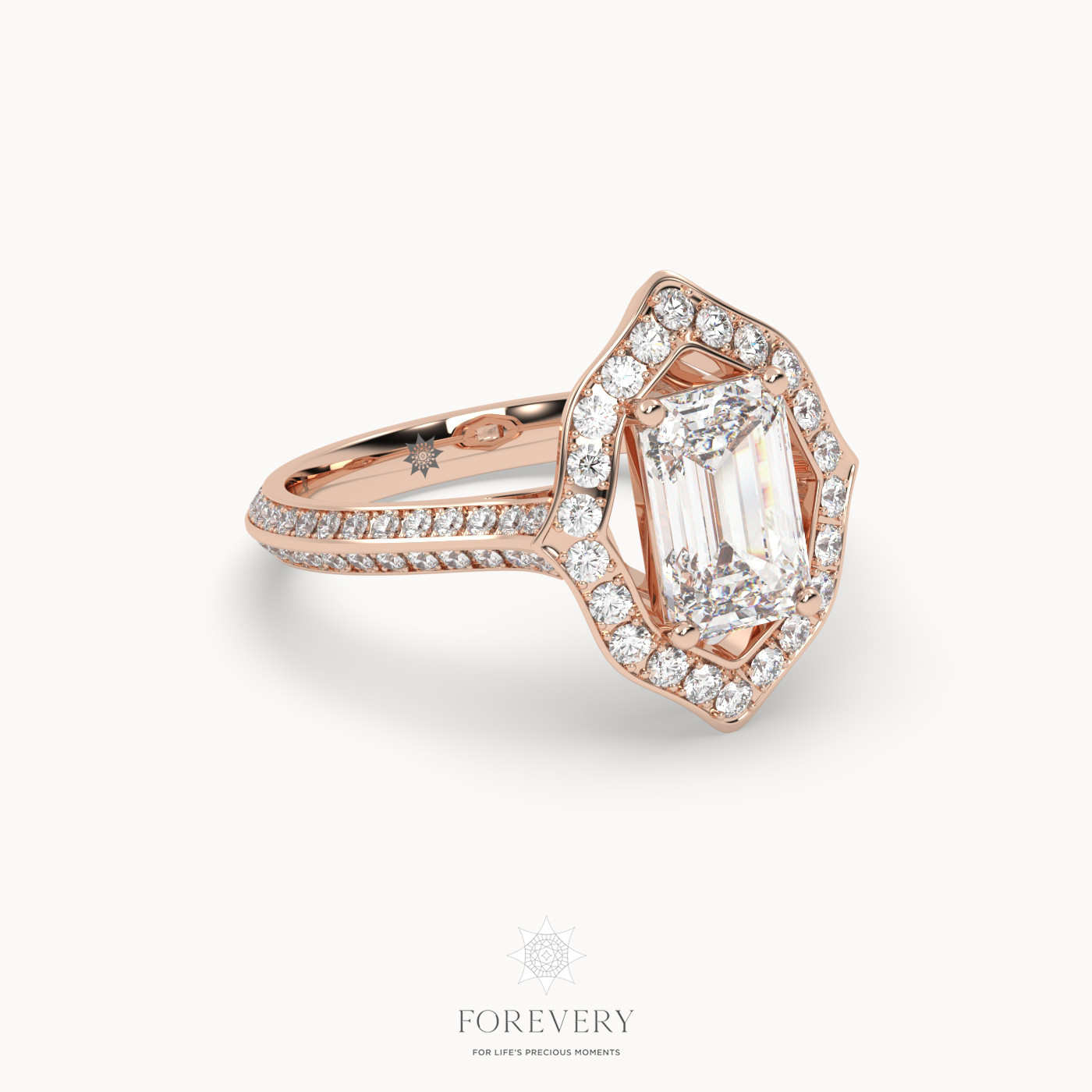18K ROSE GOLD Emerald Cut Unique Engagament Ring with Knife Edge Band