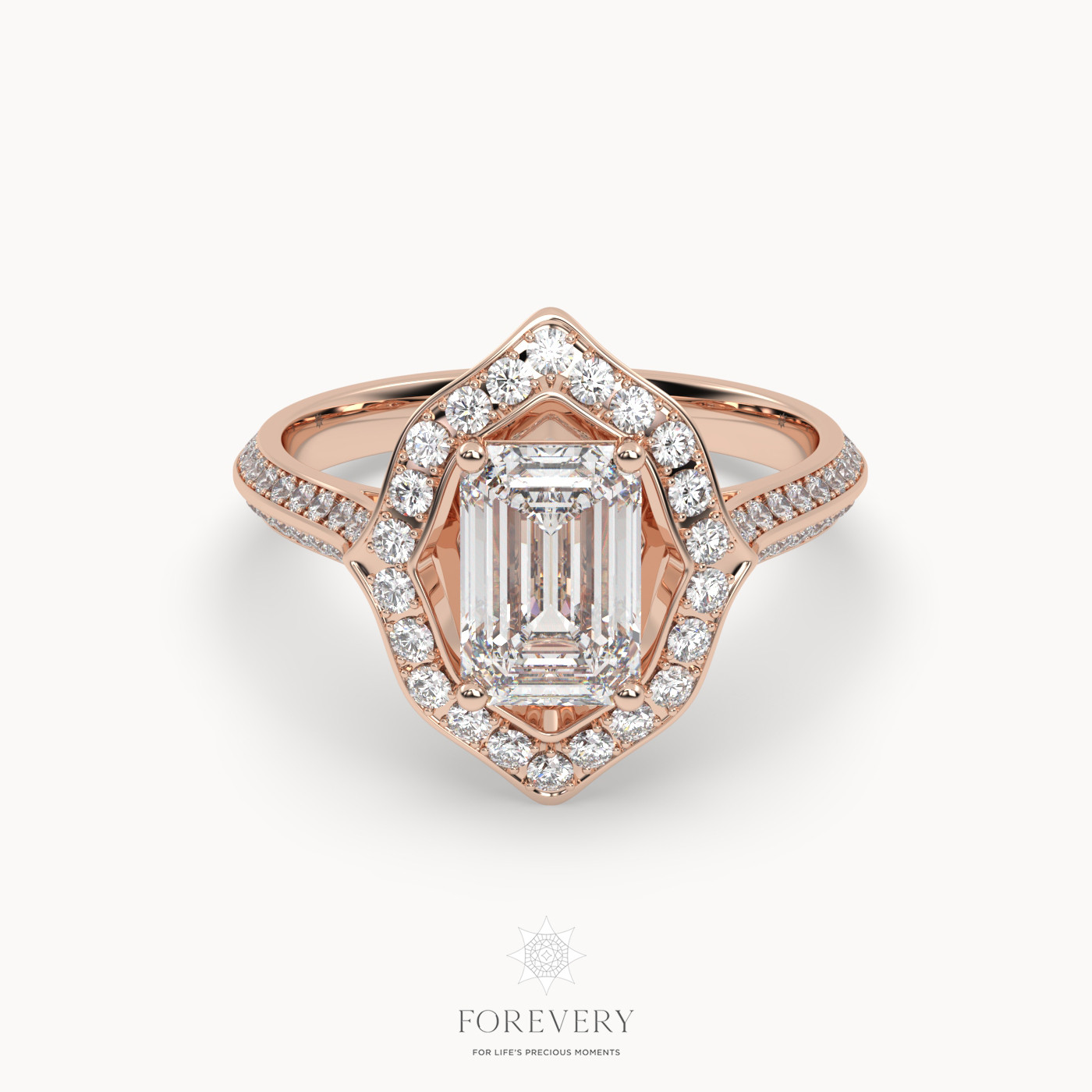 18K ROSE GOLD Emerald Cut Unique Engagament Ring with Knife Edge Band